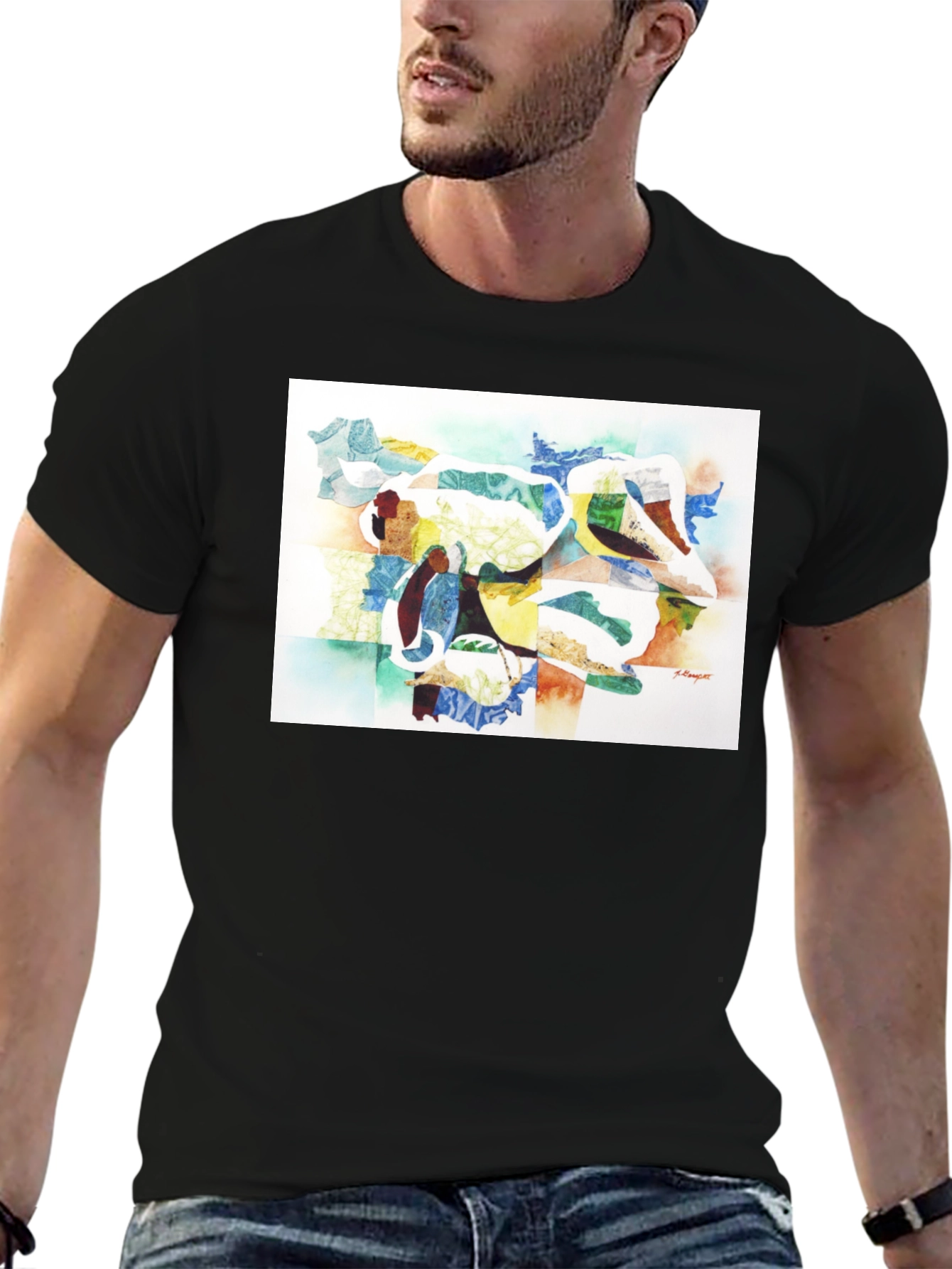 Black Abstract Art Graphic Tee - Modern Casual Wear view 6