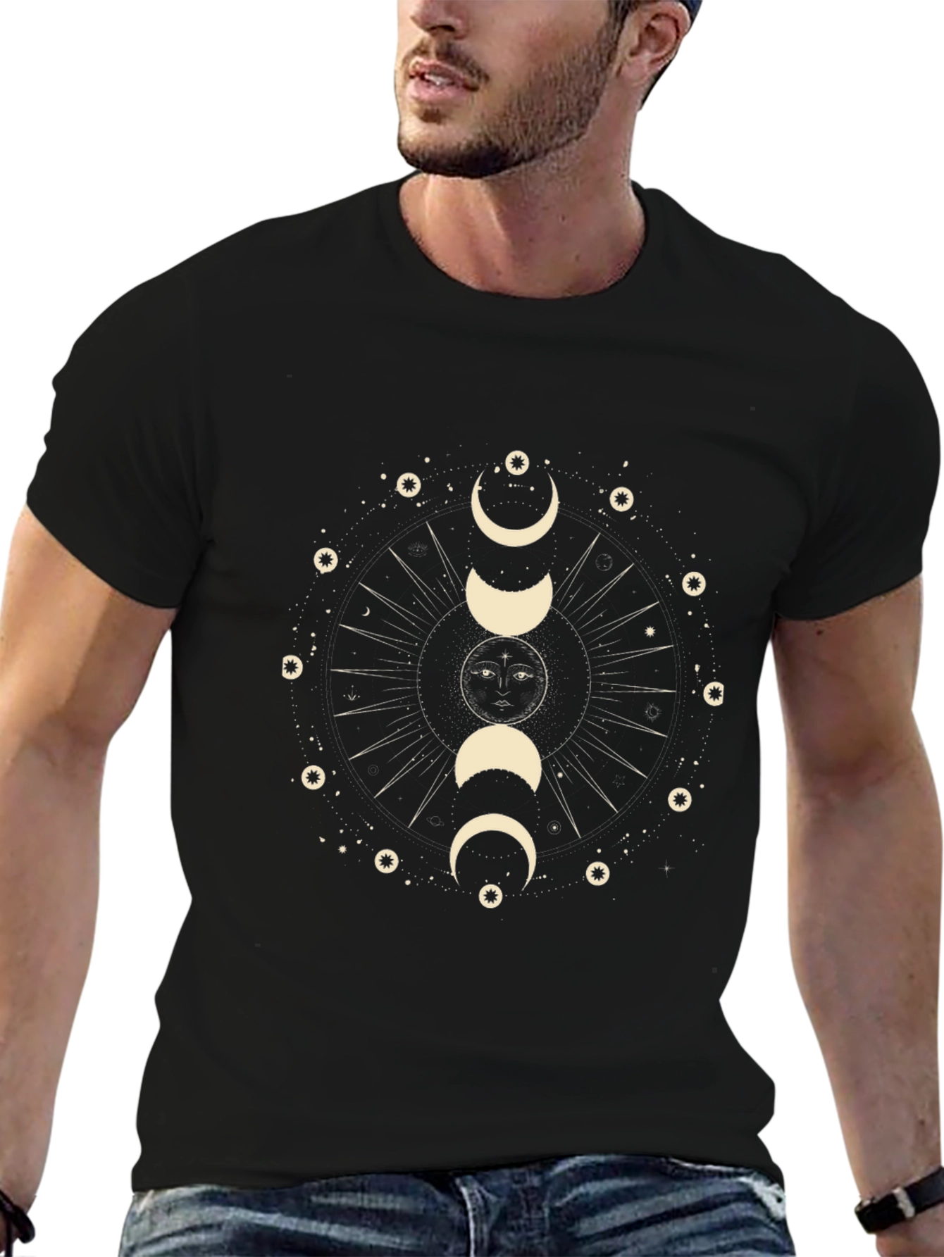 Black Celestial Moon Phases Graphic T-Shirt - Black view 6