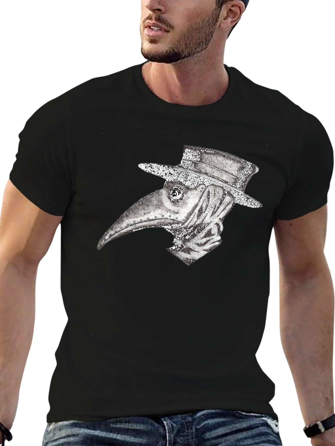 Black Plague Doctor Graphic Tee - Vintage Style view 6