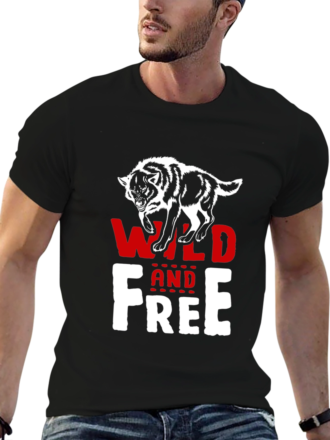 Black Wild and Free Wolf Graphic T-Shirt view 6