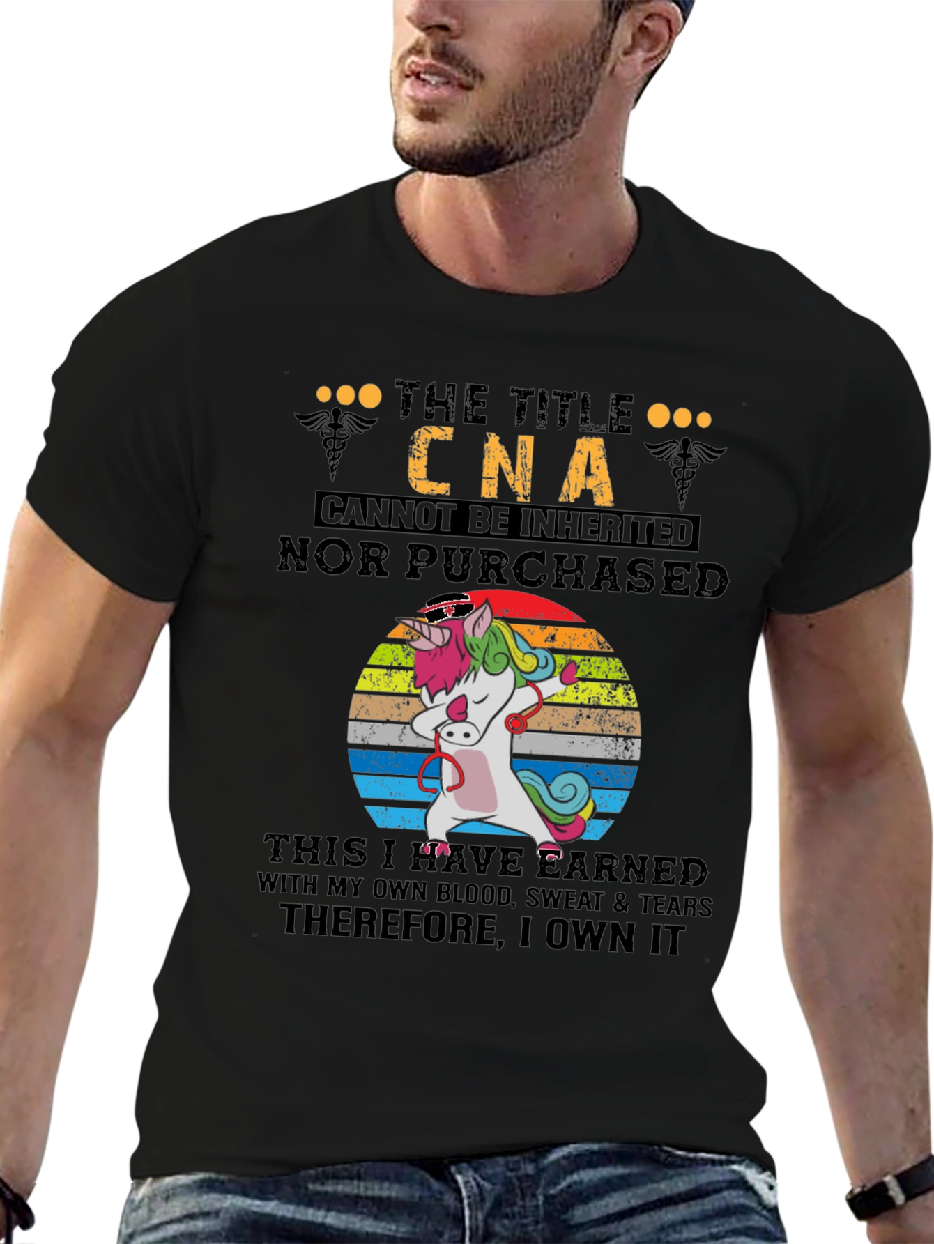 Black CNA Unicorn T-Shirt - Earned, Not Inherited view 6