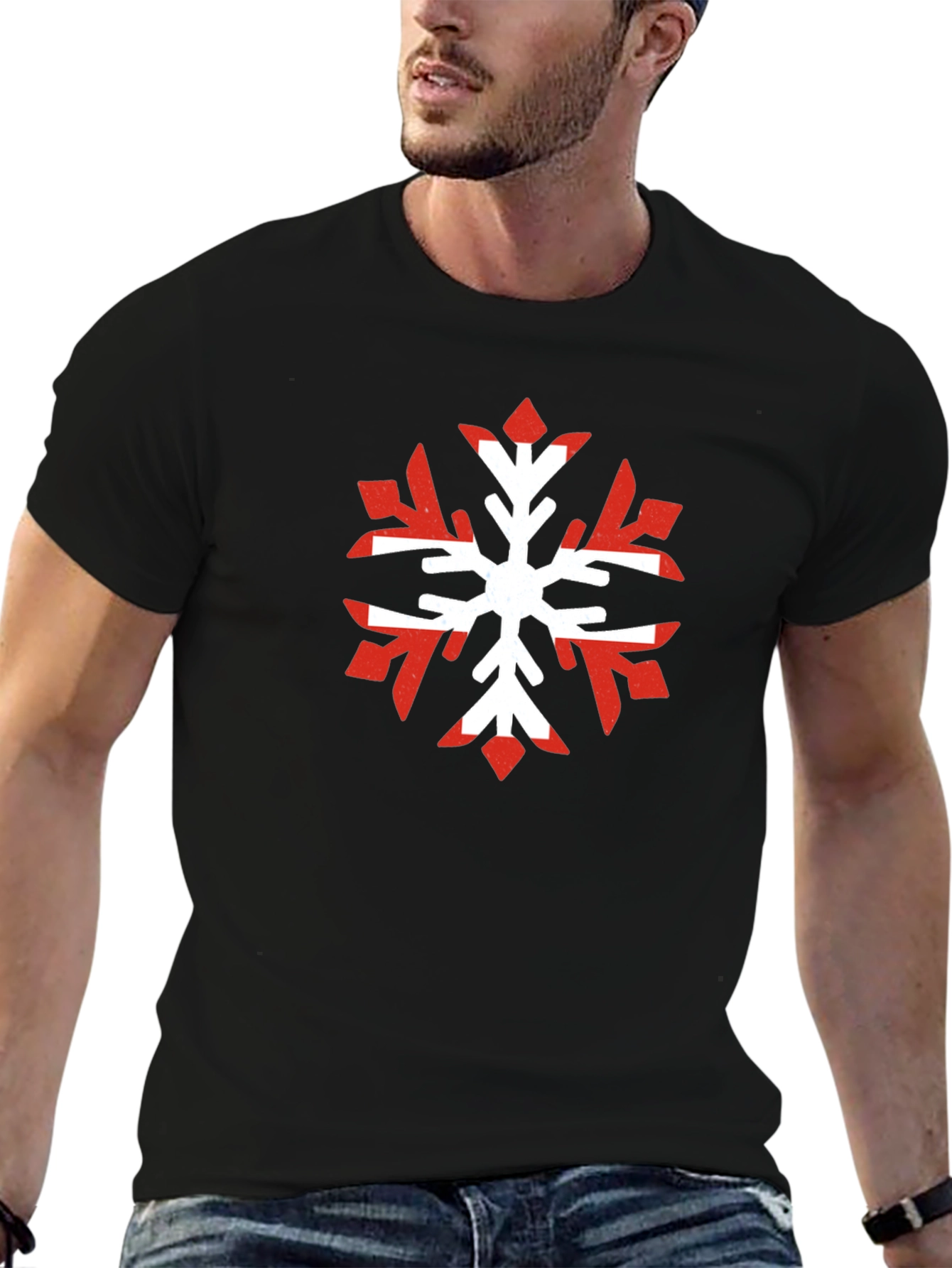 Black Nordic Snowflake Graphic Tee - Cool Winter Shirt view 6