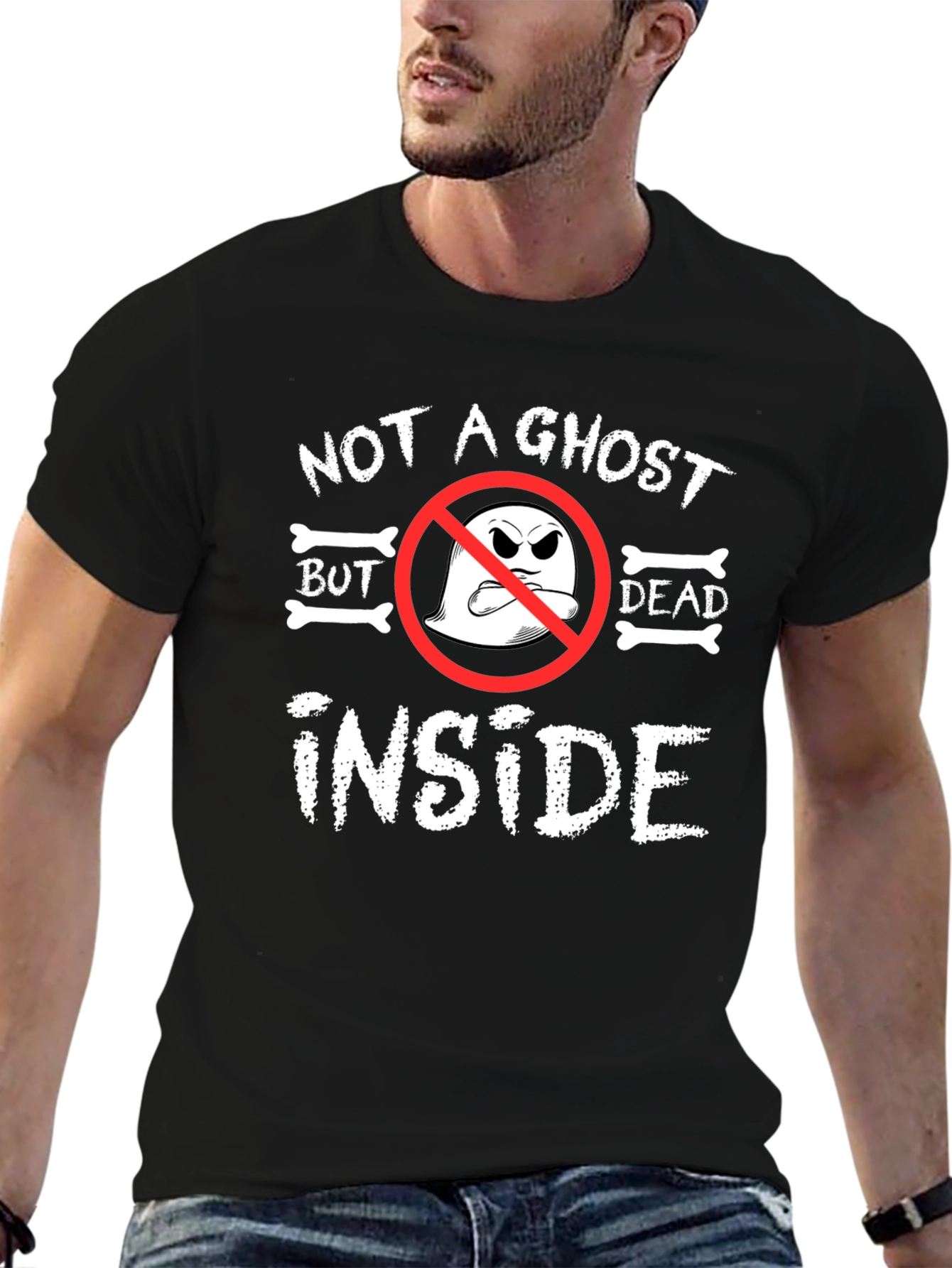 Black Not a Ghost Dead Inside Graphic Tee - Unisex Black T-Shirt view 6