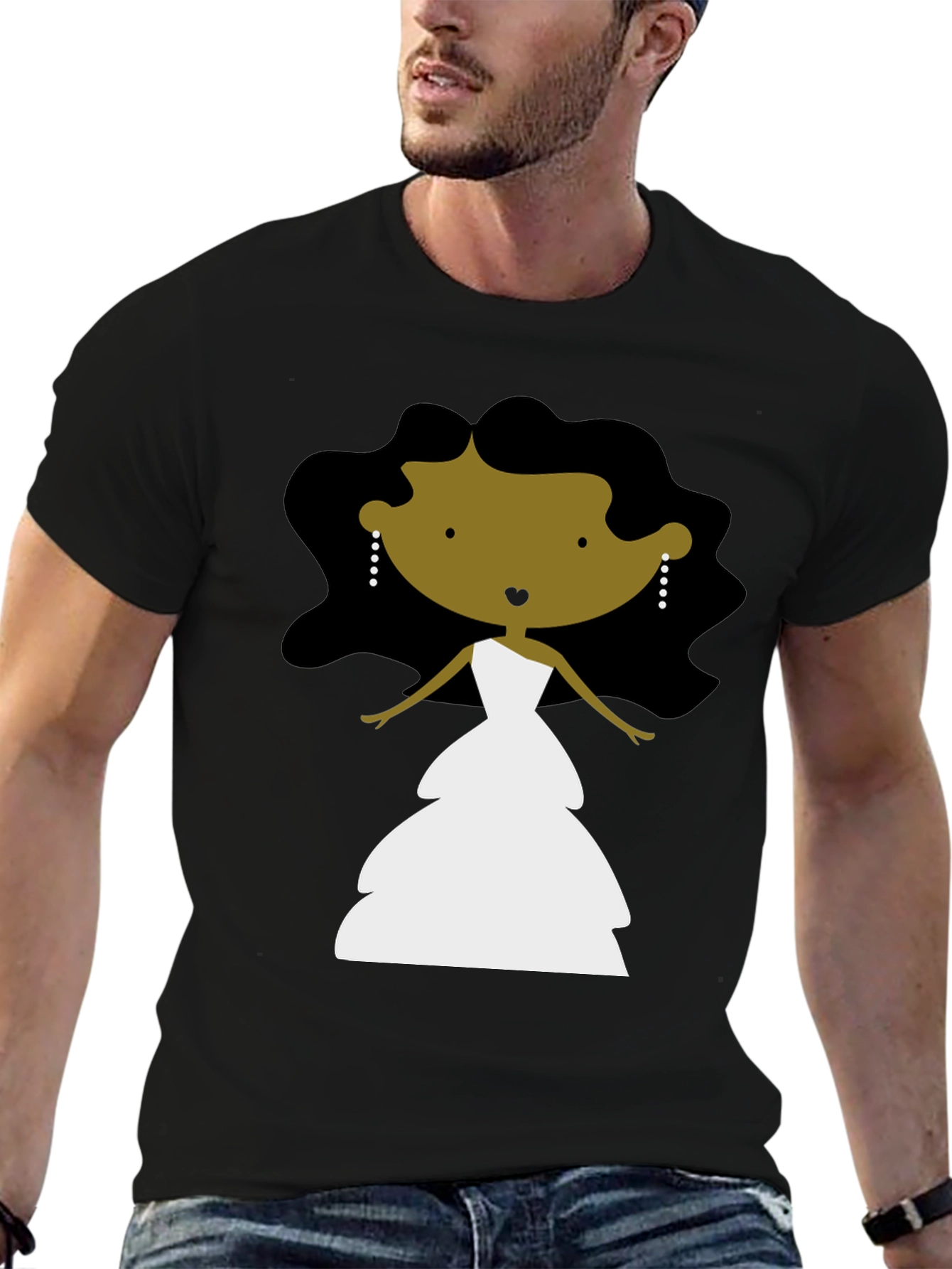 Black Black T-Shirt with Cartoon Bride Graphic view 6