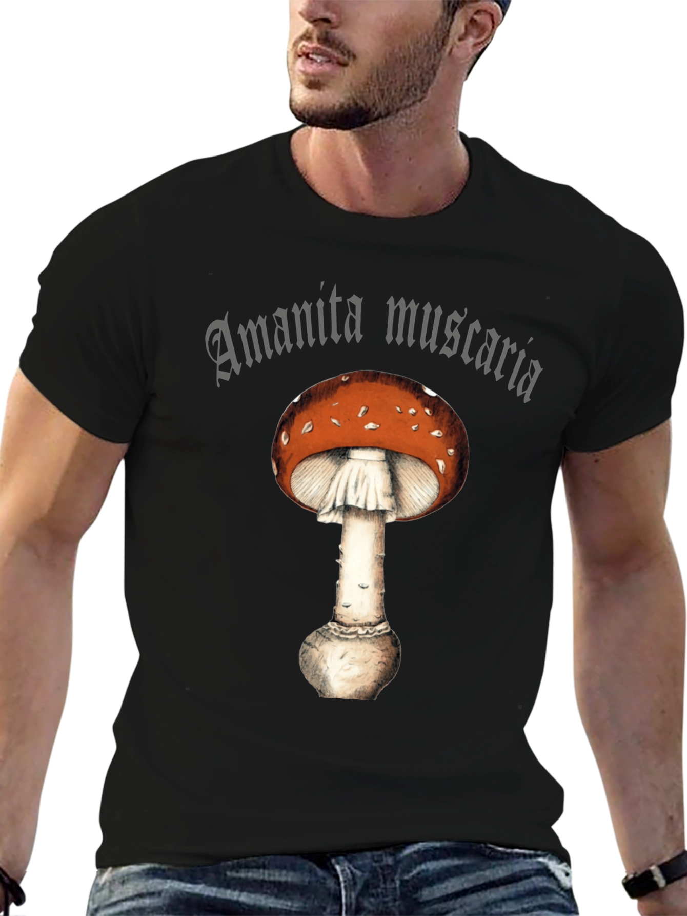 Black Amanita Muscaria Graphic Tee -  Fly Agaric Mushroom Shirt view 6