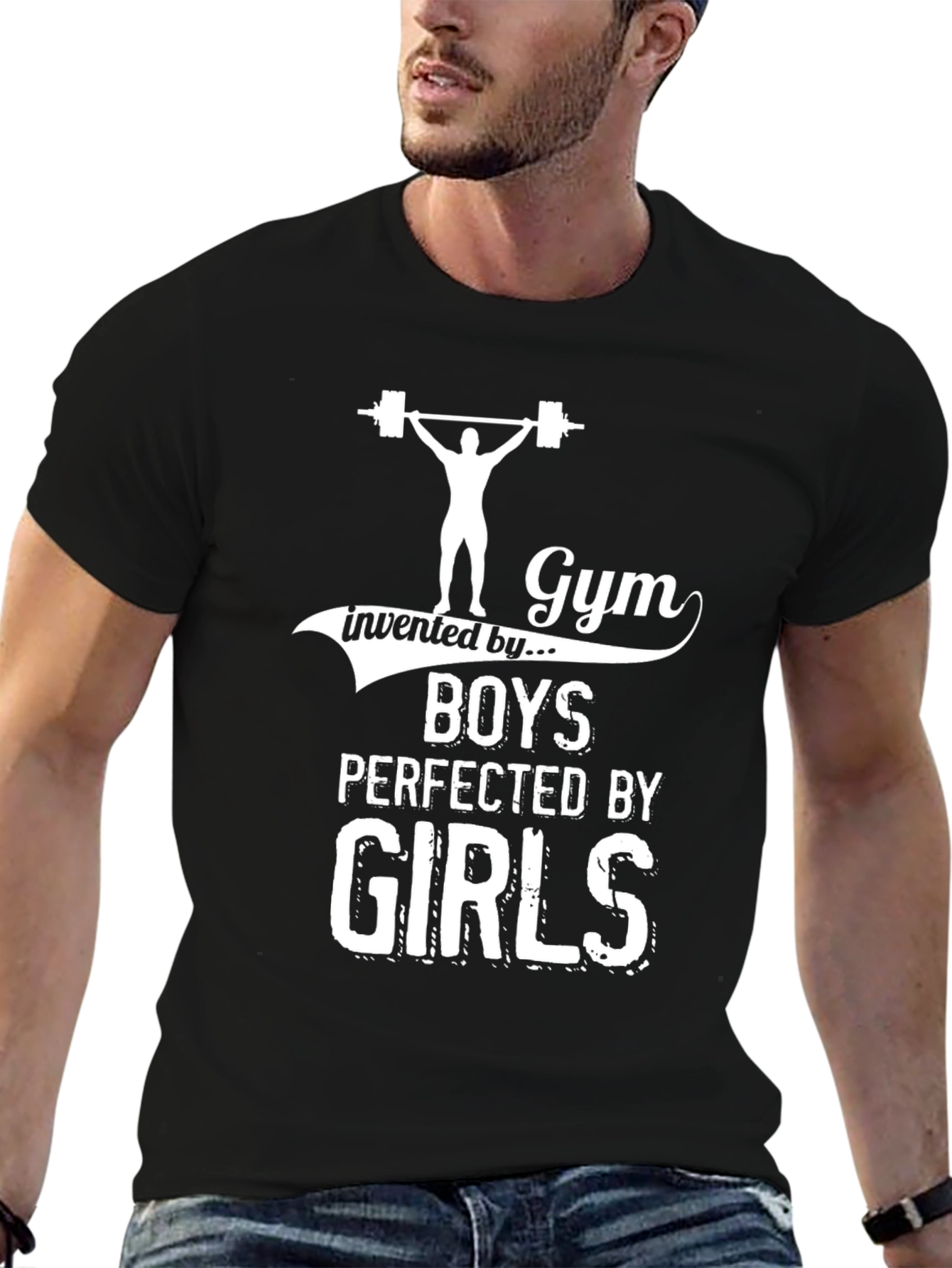 Black Gym Invented By Boys Perfected By Girls Graphic Tee view 6