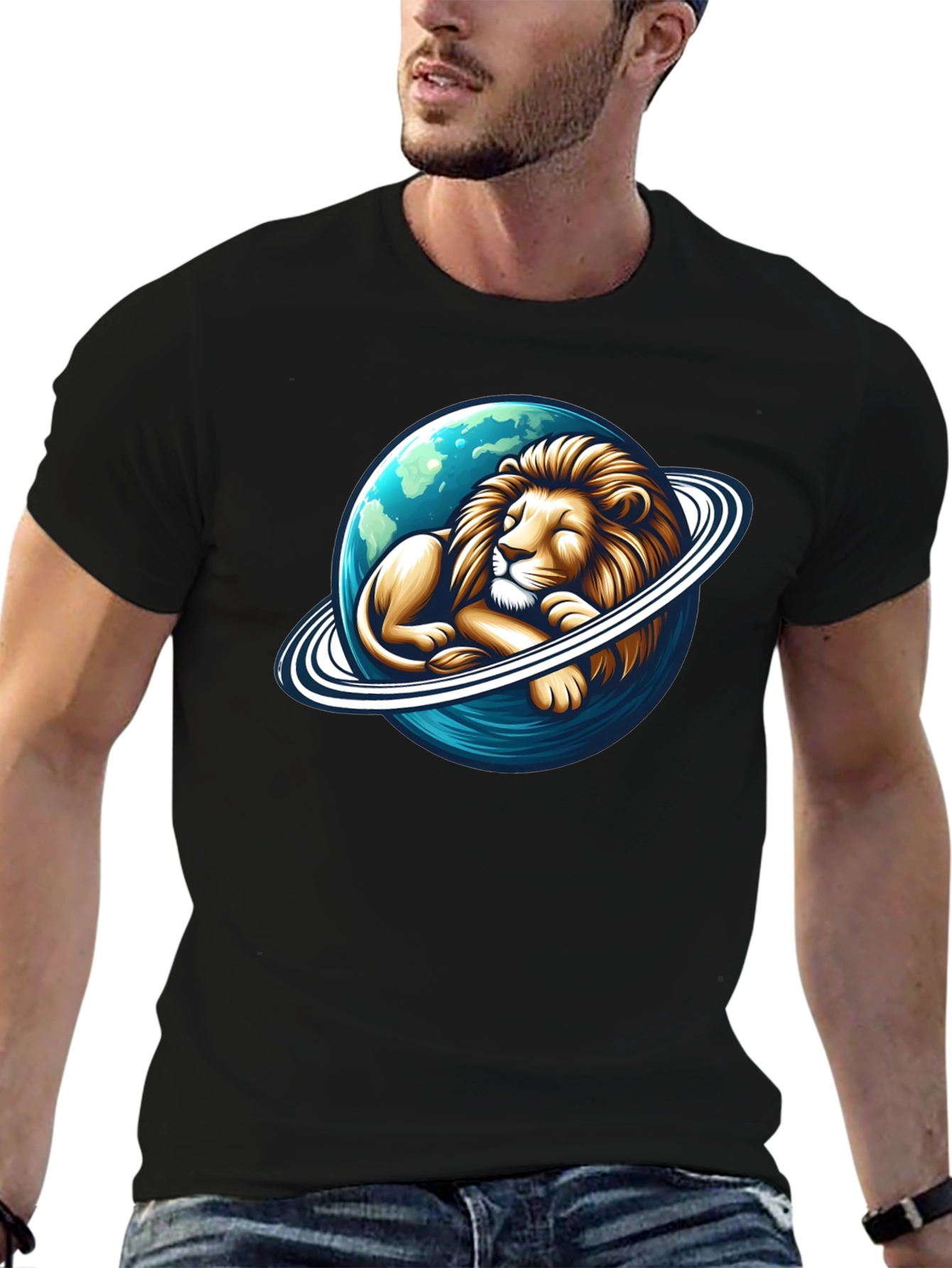 Black Lion Planet Graphic Tee - Men's Black T-Shirt view 6