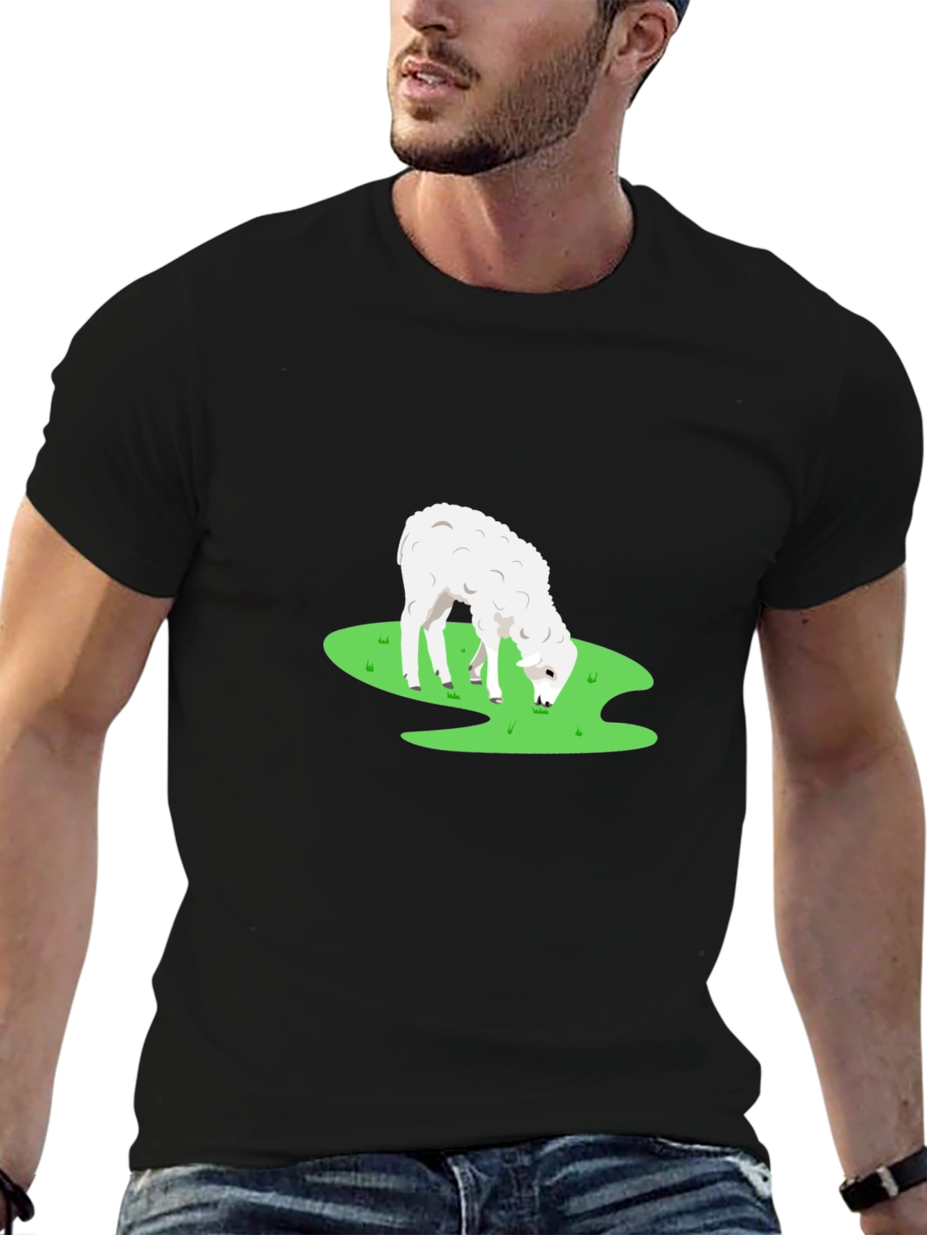 Black Black T-Shirt with Sheep Graphic view 6