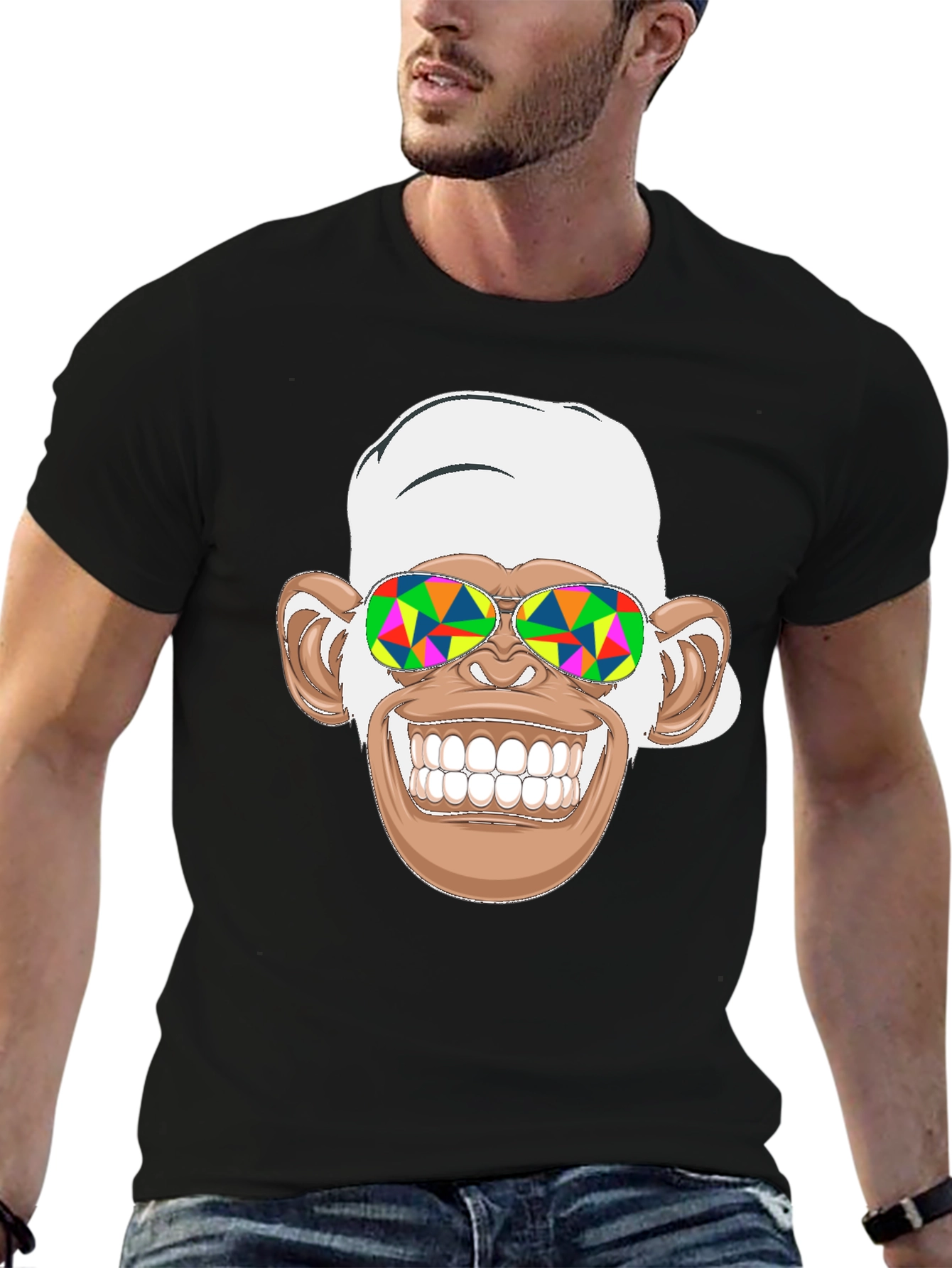 Black Funny Monkey Graphic Tee - Psychedelic Sunglasses Black T-Shirt view 6