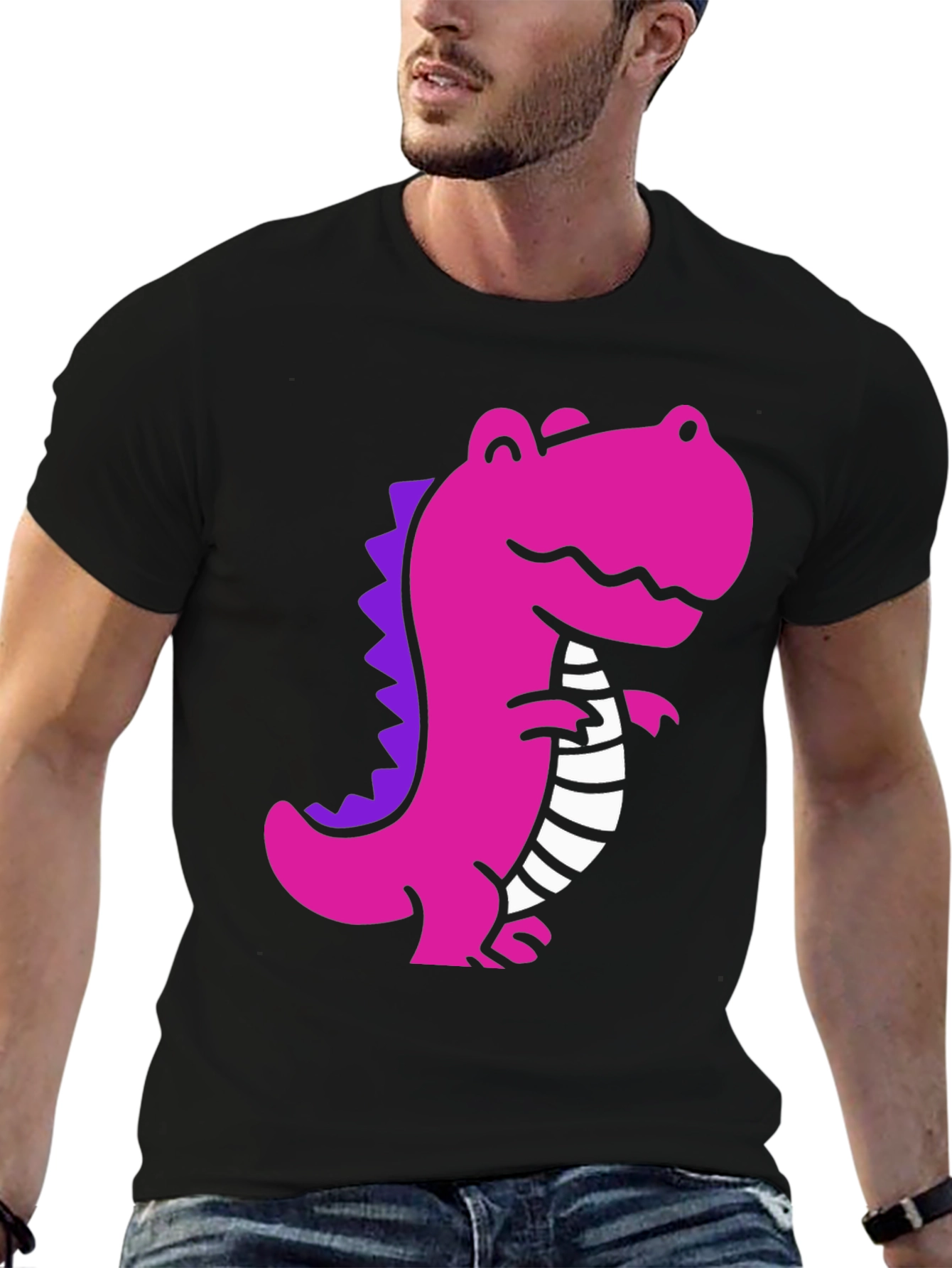 Black Pink Dino Graphic Tee - Casual Black T-Shirt view 6