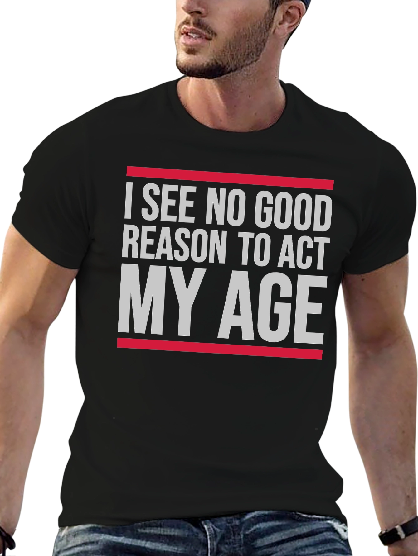 Black Funny "Act My Age" Graphic T-Shirt view 6