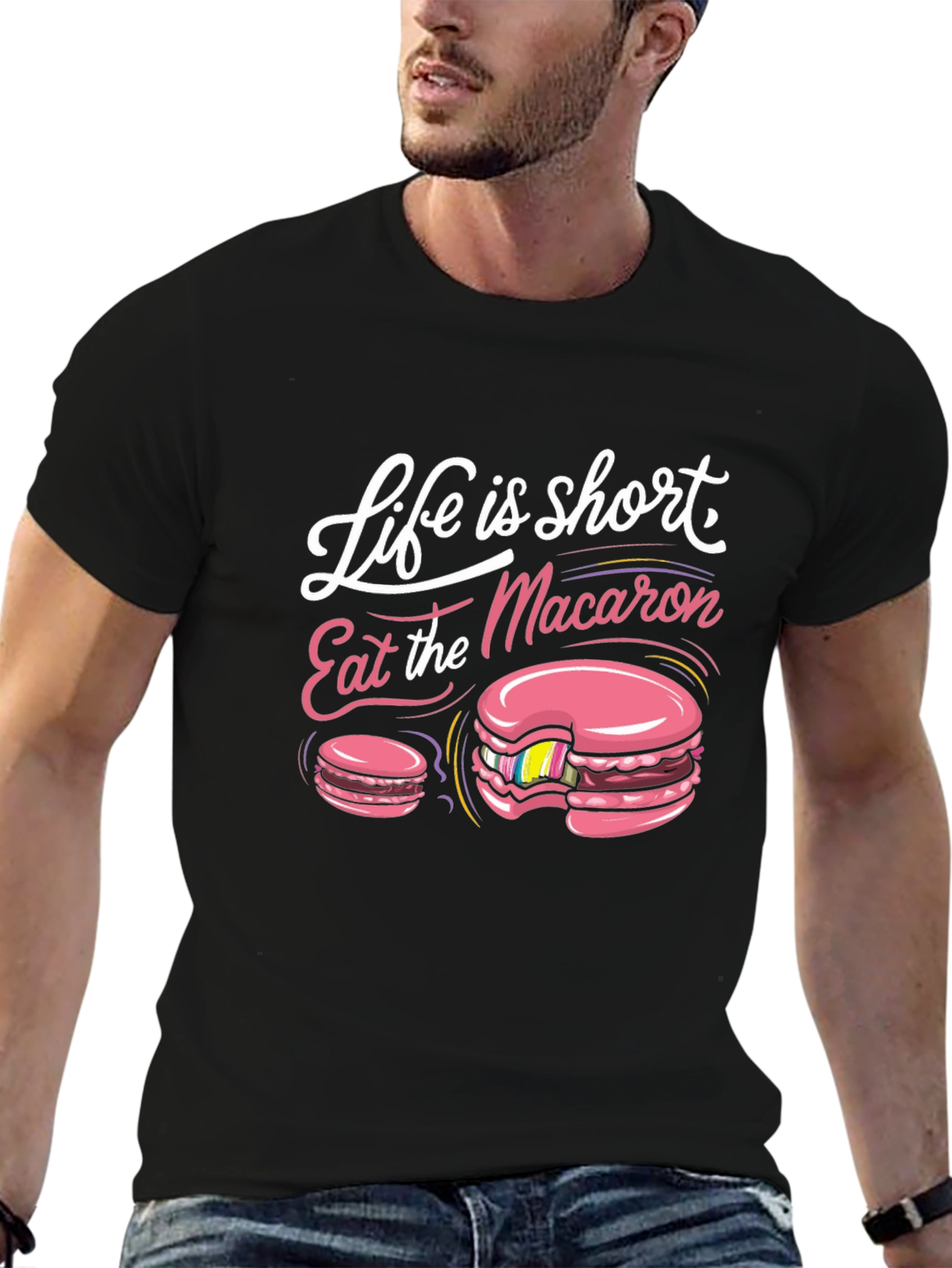 Black Life is Short Eat Macaron T-Shirt view 6