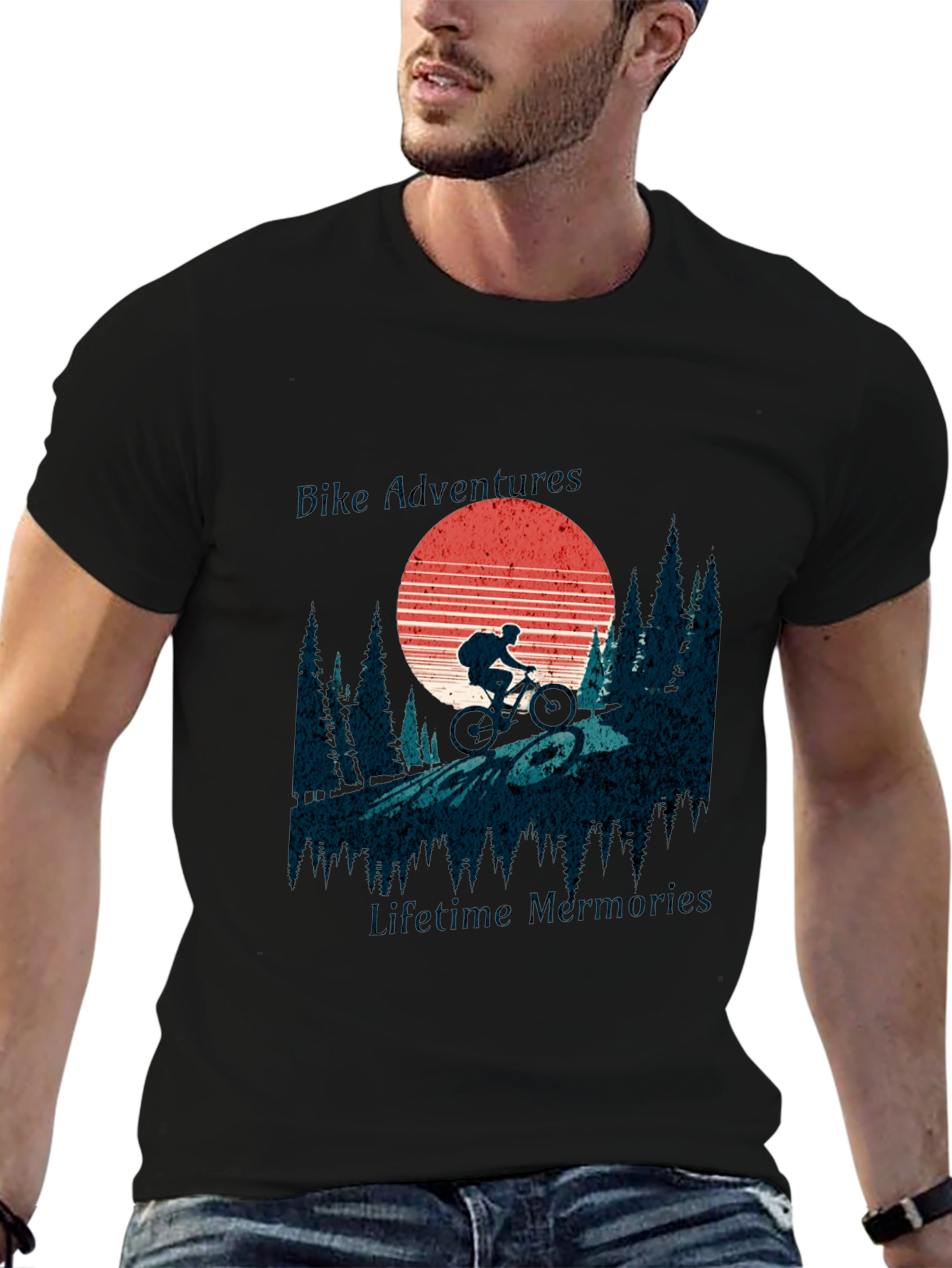 Black Bike Adventure Tee: Retro Mountain Biking Shirt view 6