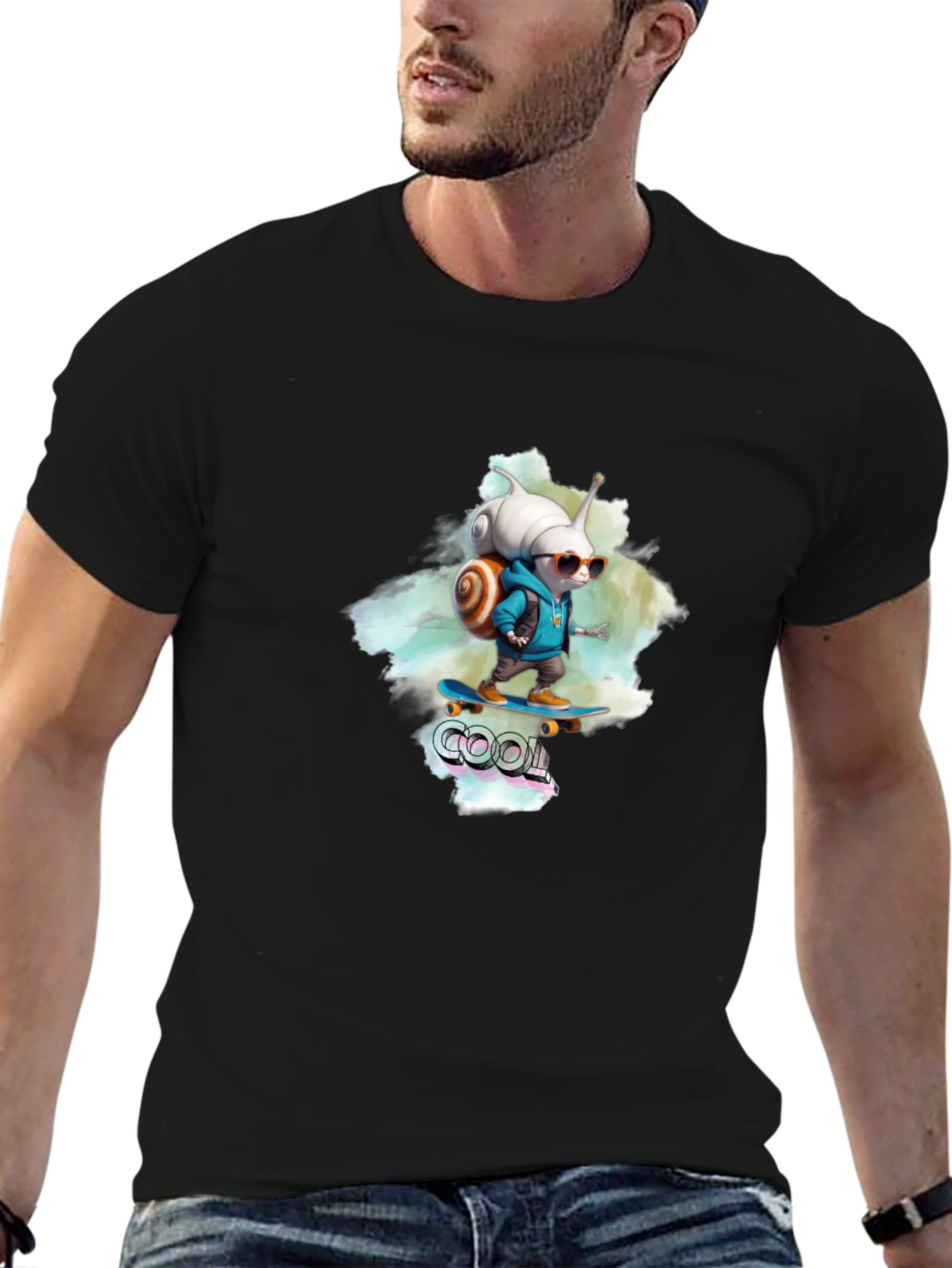 Black Cool Snail Skateboard T-Shirt - Black Cotton Tee view 6