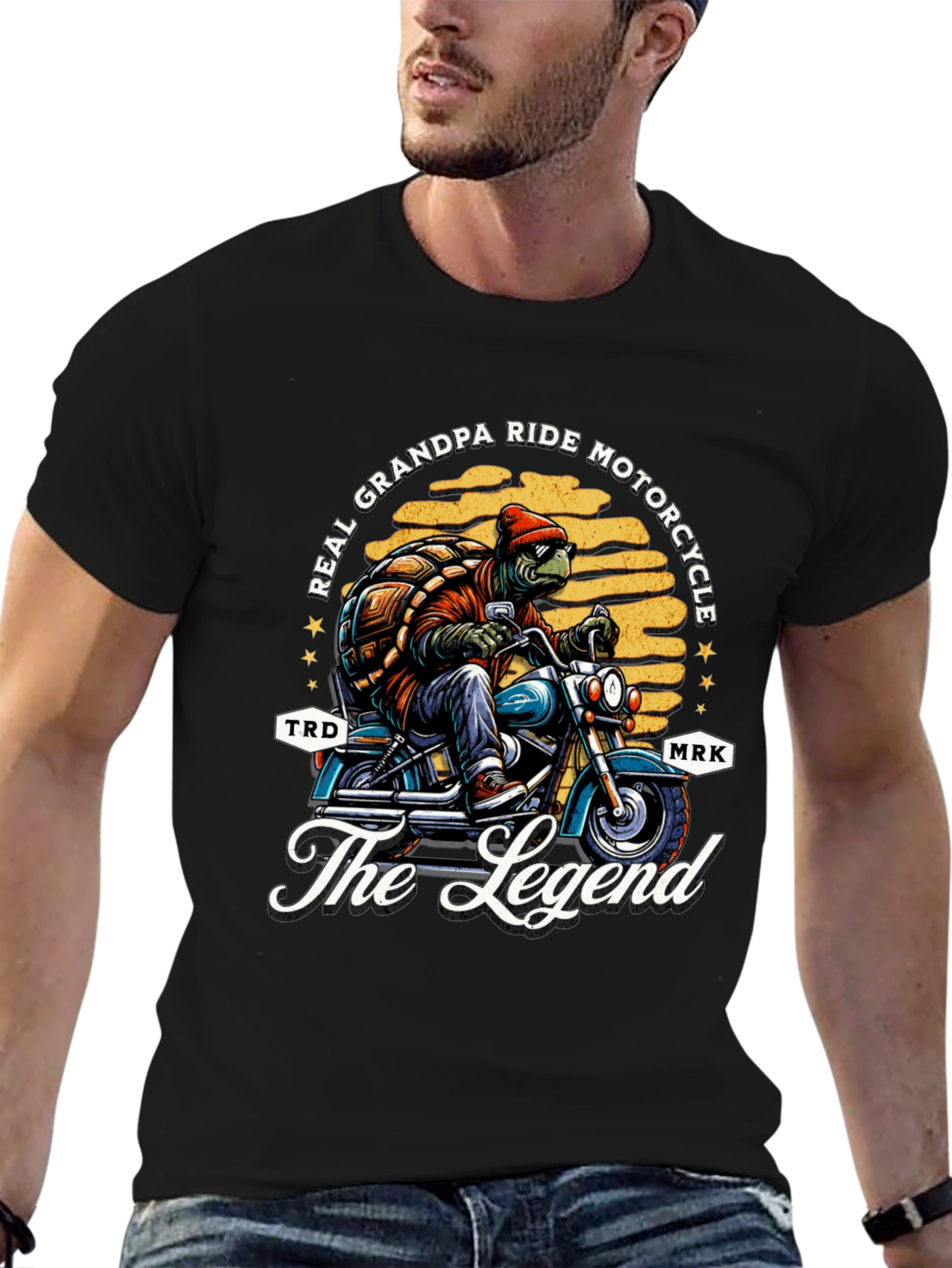 Black Grandpa Turtle Motorcycle T-Shirt - Ride Like a Legend view 6
