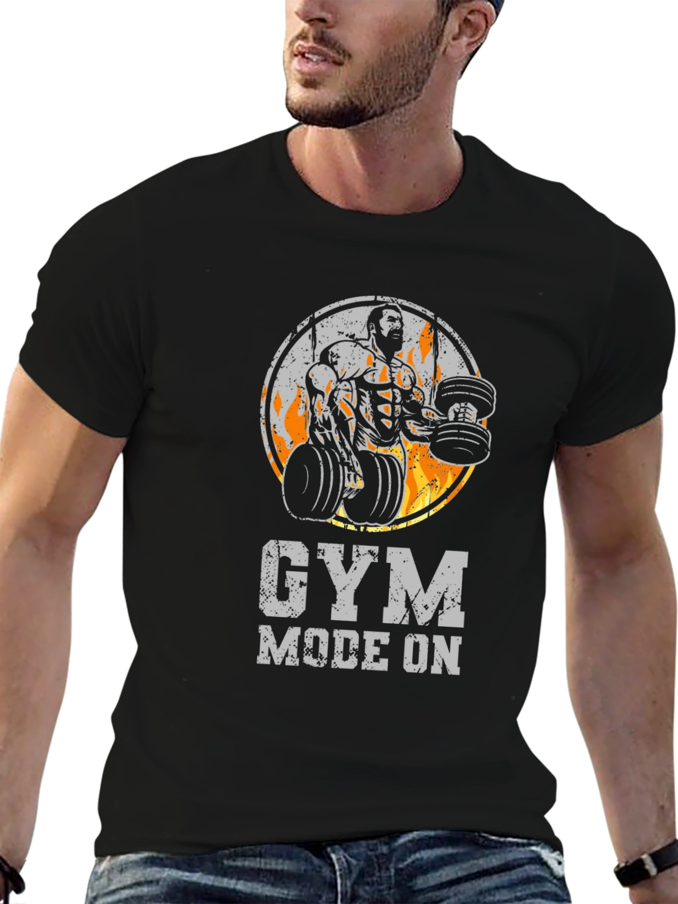 Black Gym Mode On Black T-Shirt view 6