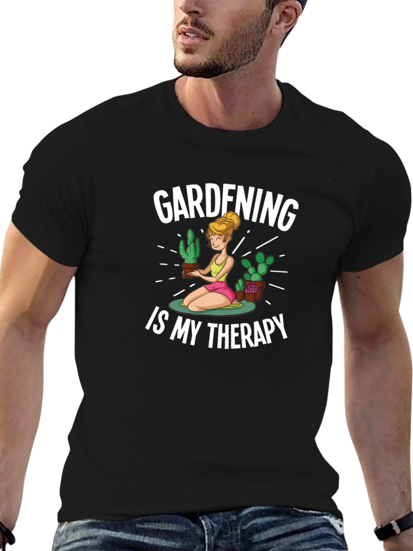 Black Gardening Therapy Graphic T-Shirt view 6