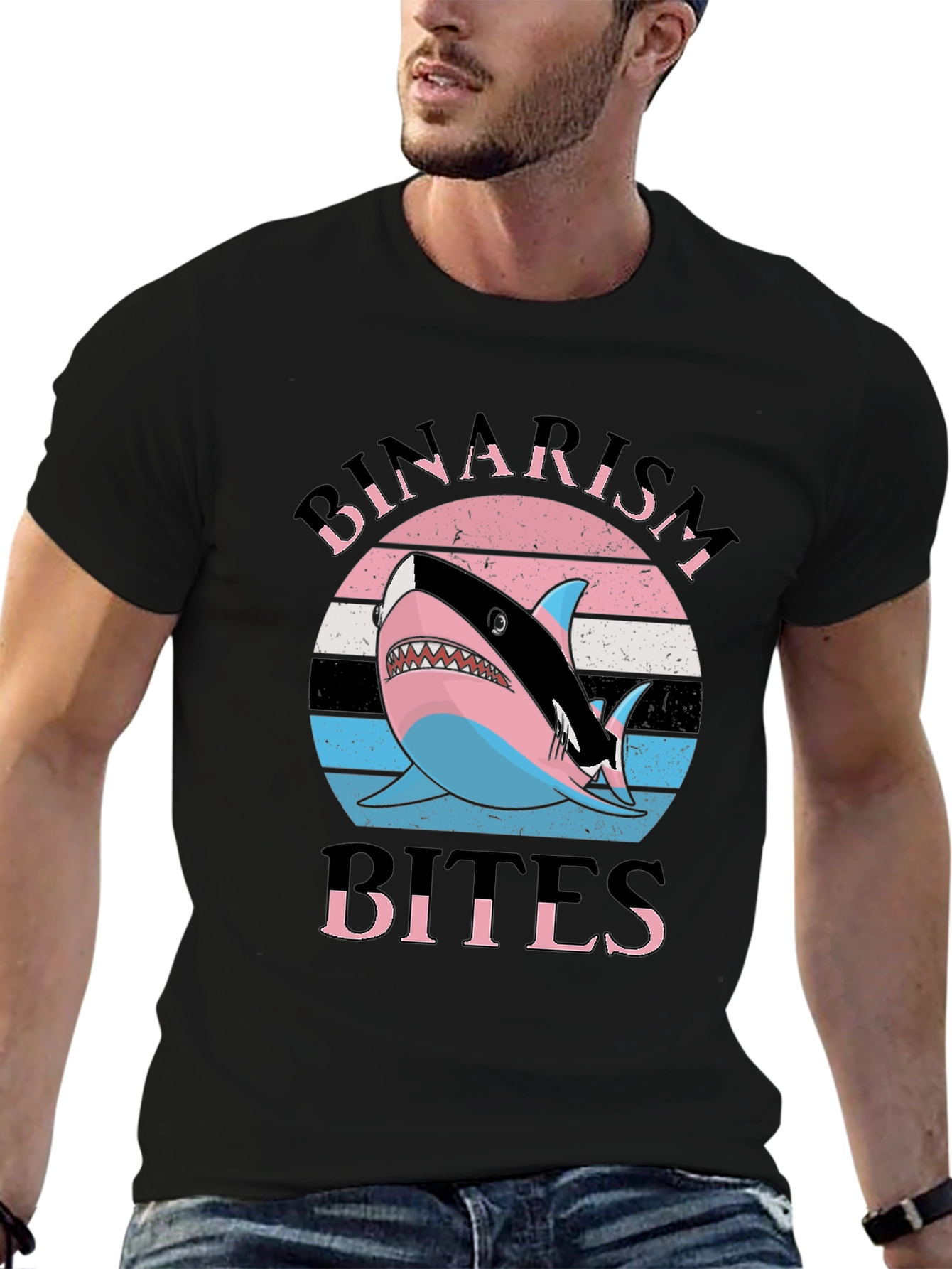 Black Binairism Bites Shark Graphic Tee view 6