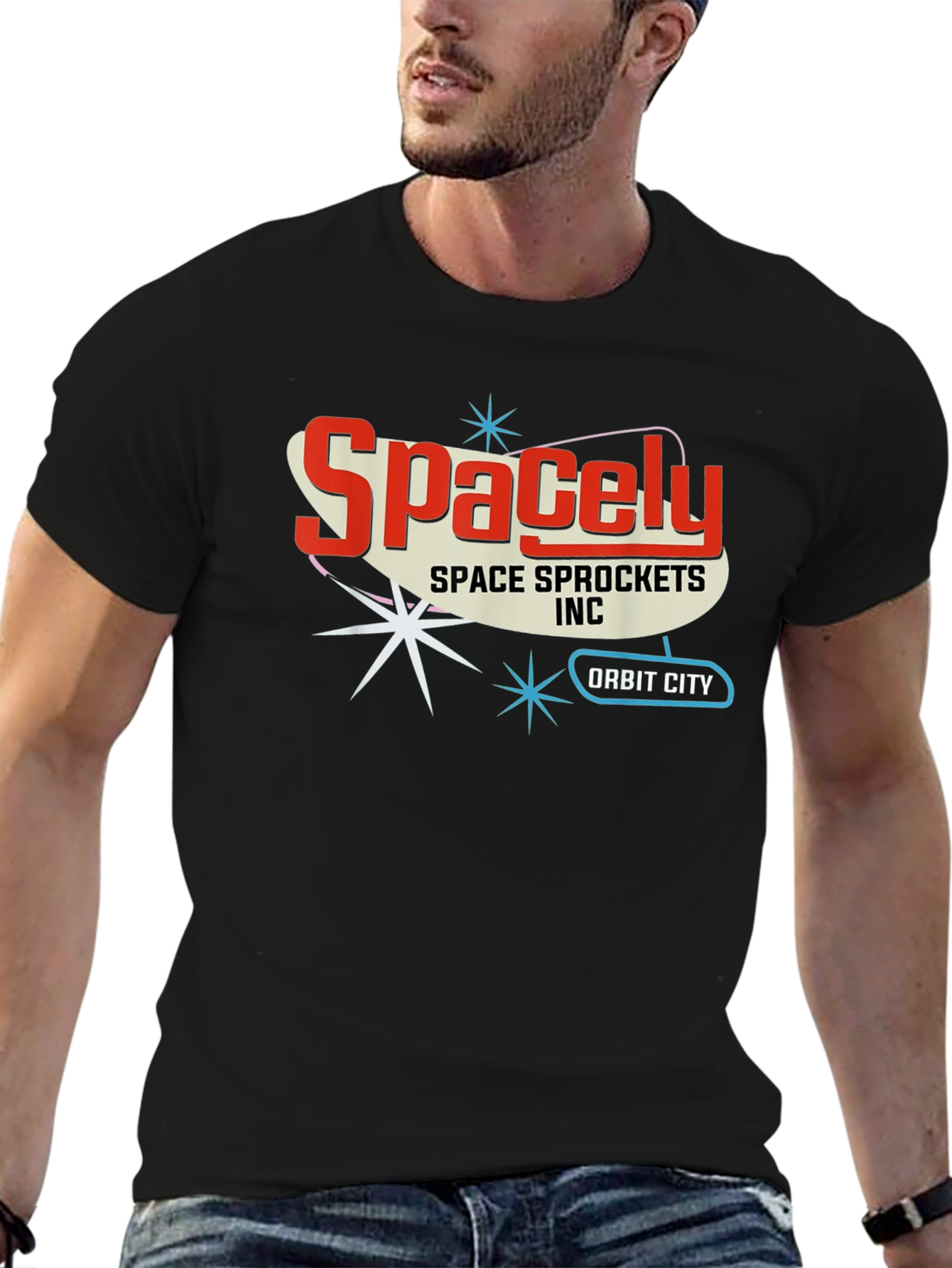 Black Spacely Sprockets T-Shirt - Retro Space Age Style view 6