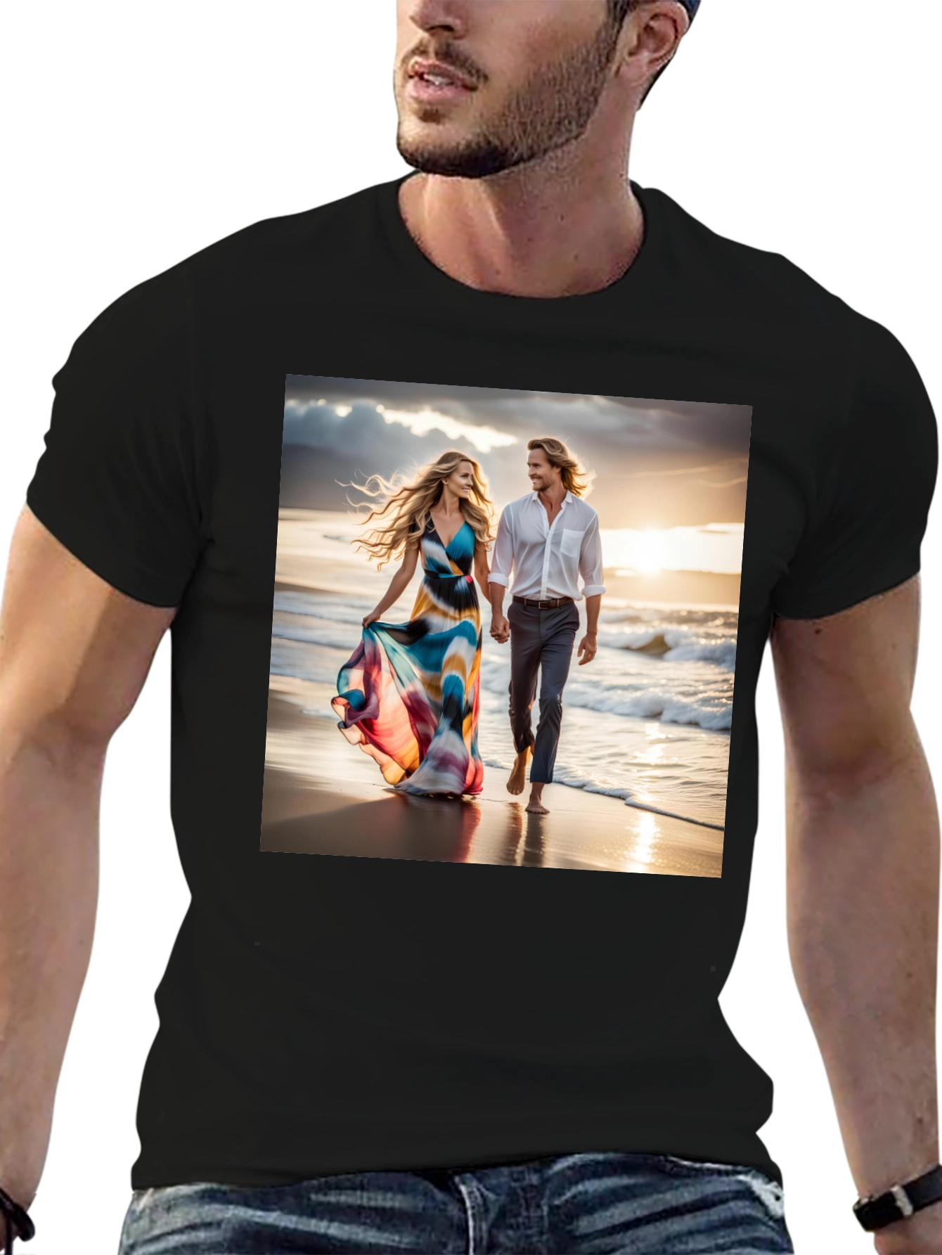 Black Romantic Beach Walk T-Shirt view 6
