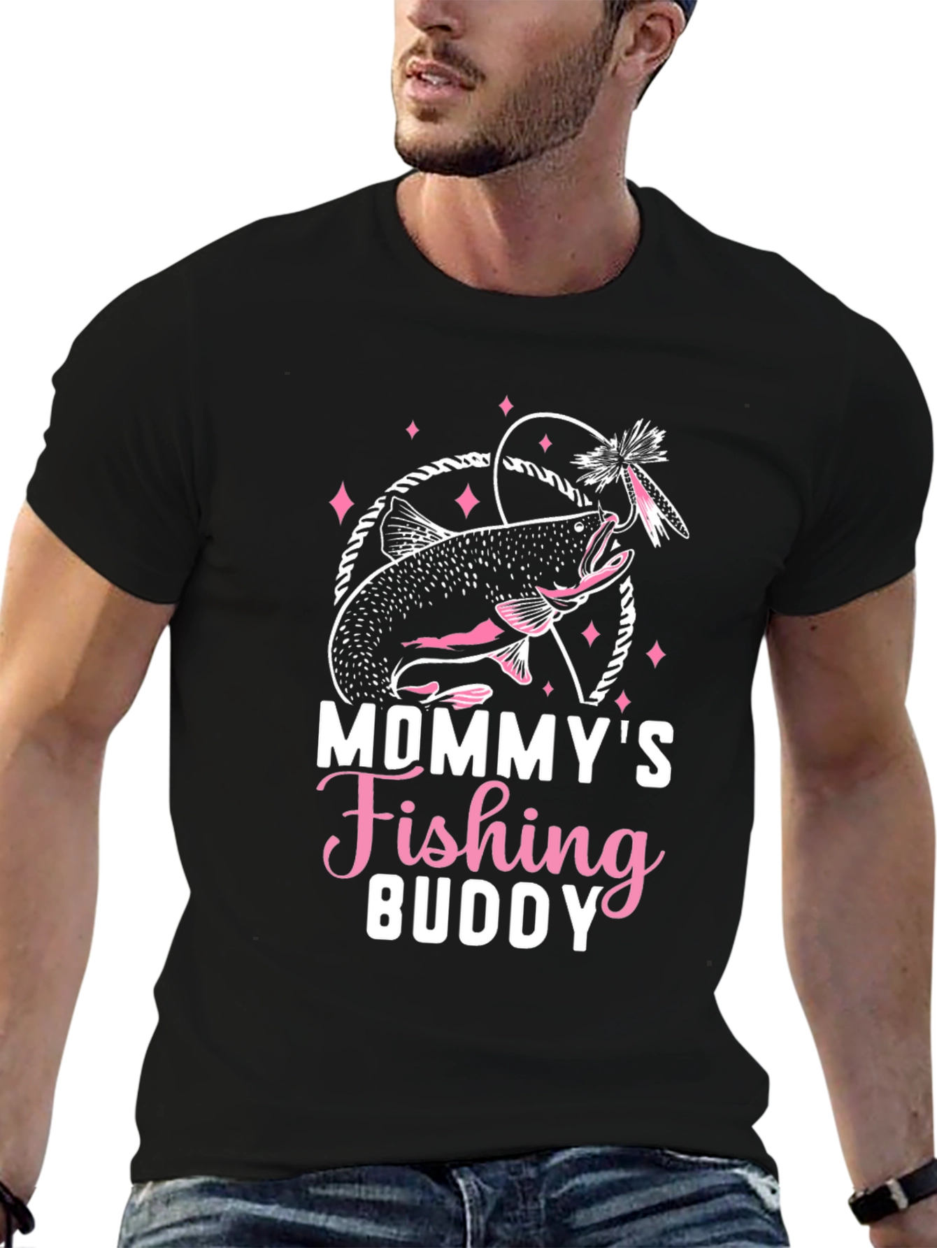Black Mommy's Fishing Buddy Graphic Tee - Black view 6