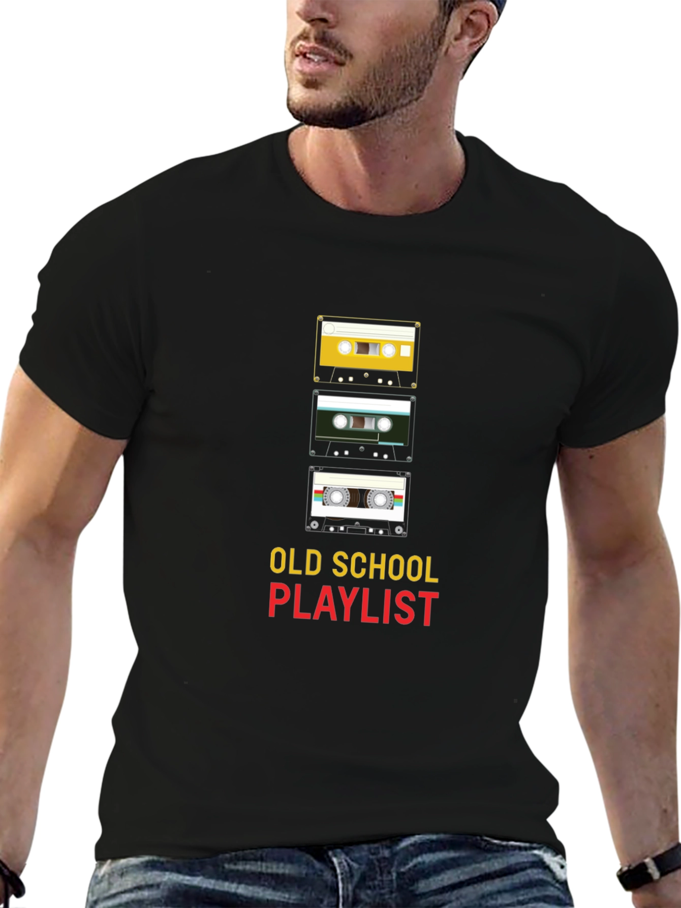 Black Old School Playlist Graphic Tee view 6