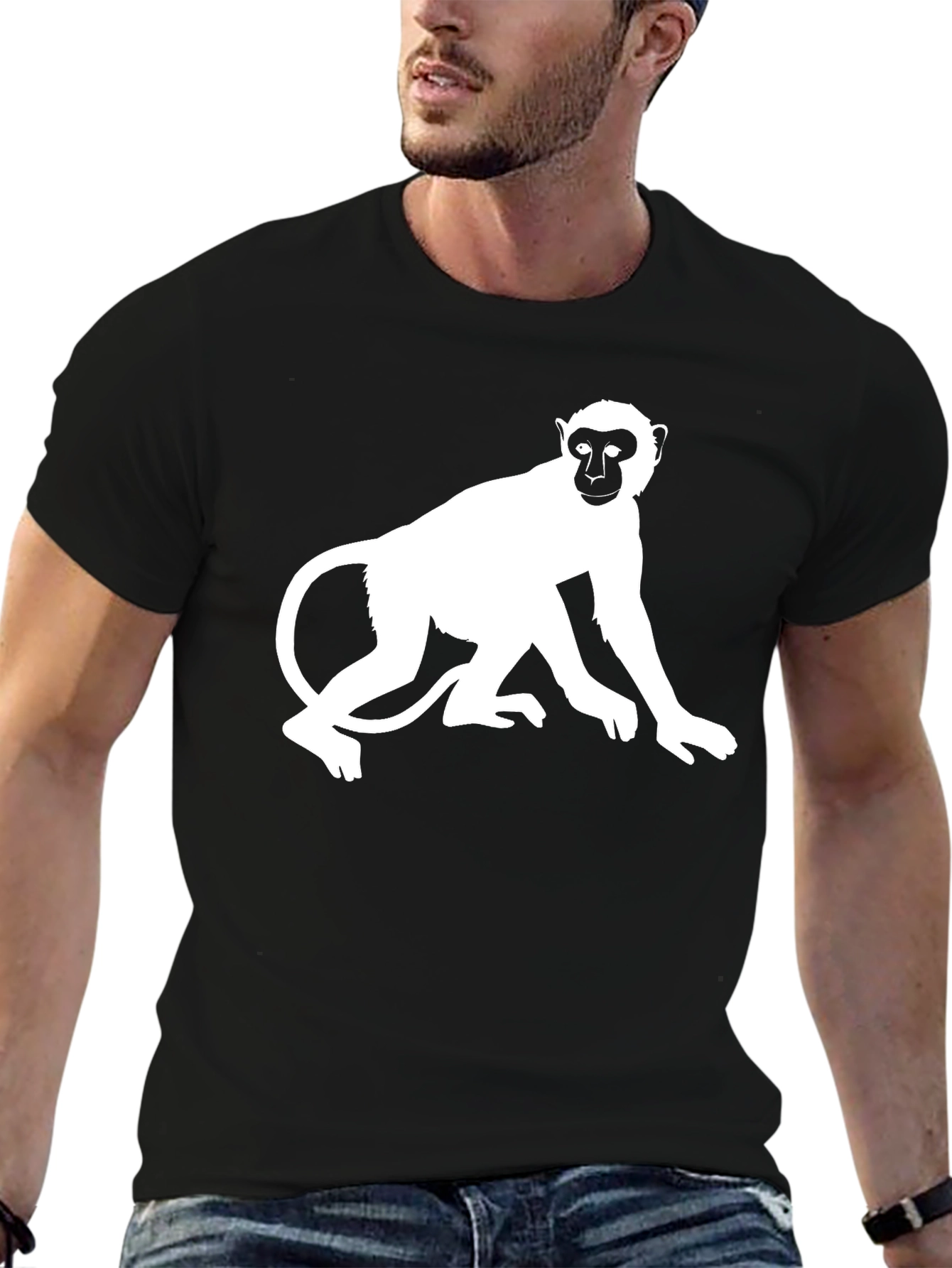 Black Monkey Graphic Black T-Shirt - Classic Crew Neck Tee view 6