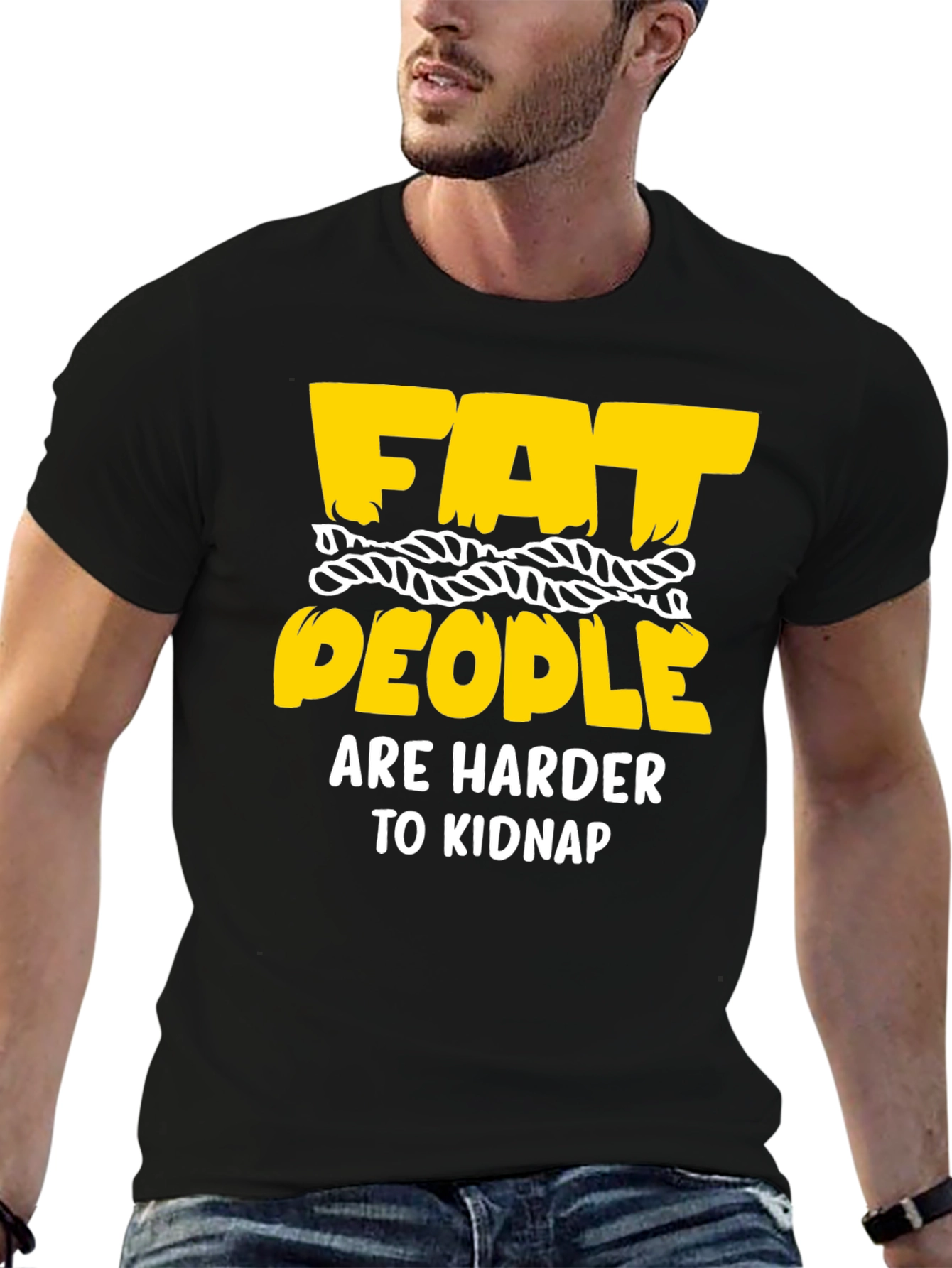 Black Funny Graphic T-Shirt: Fat People Are Harder To Kidnap view 6
