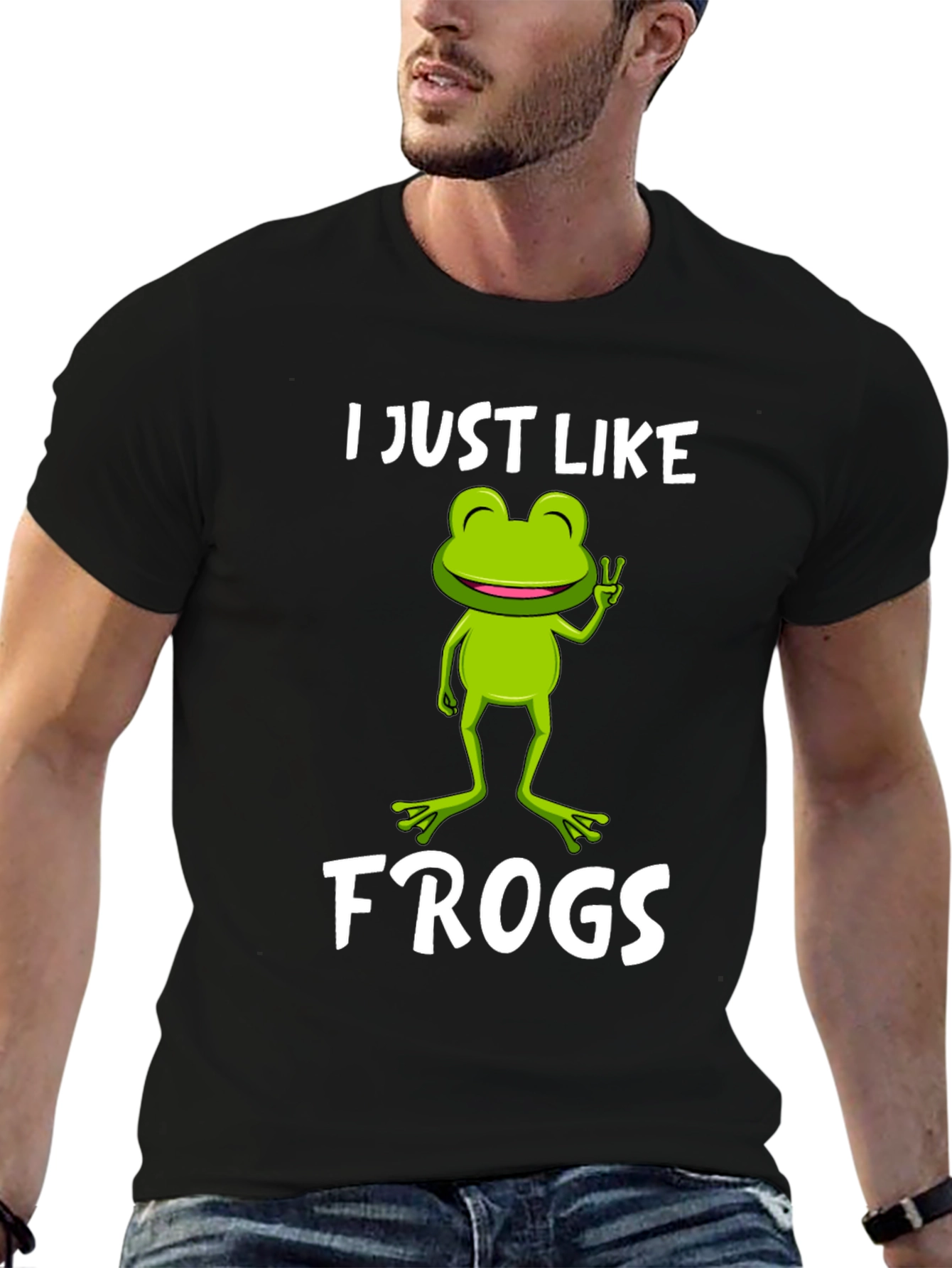 Black Funny Frog Lover T-Shirt - I Just Like Frogs Tee view 6
