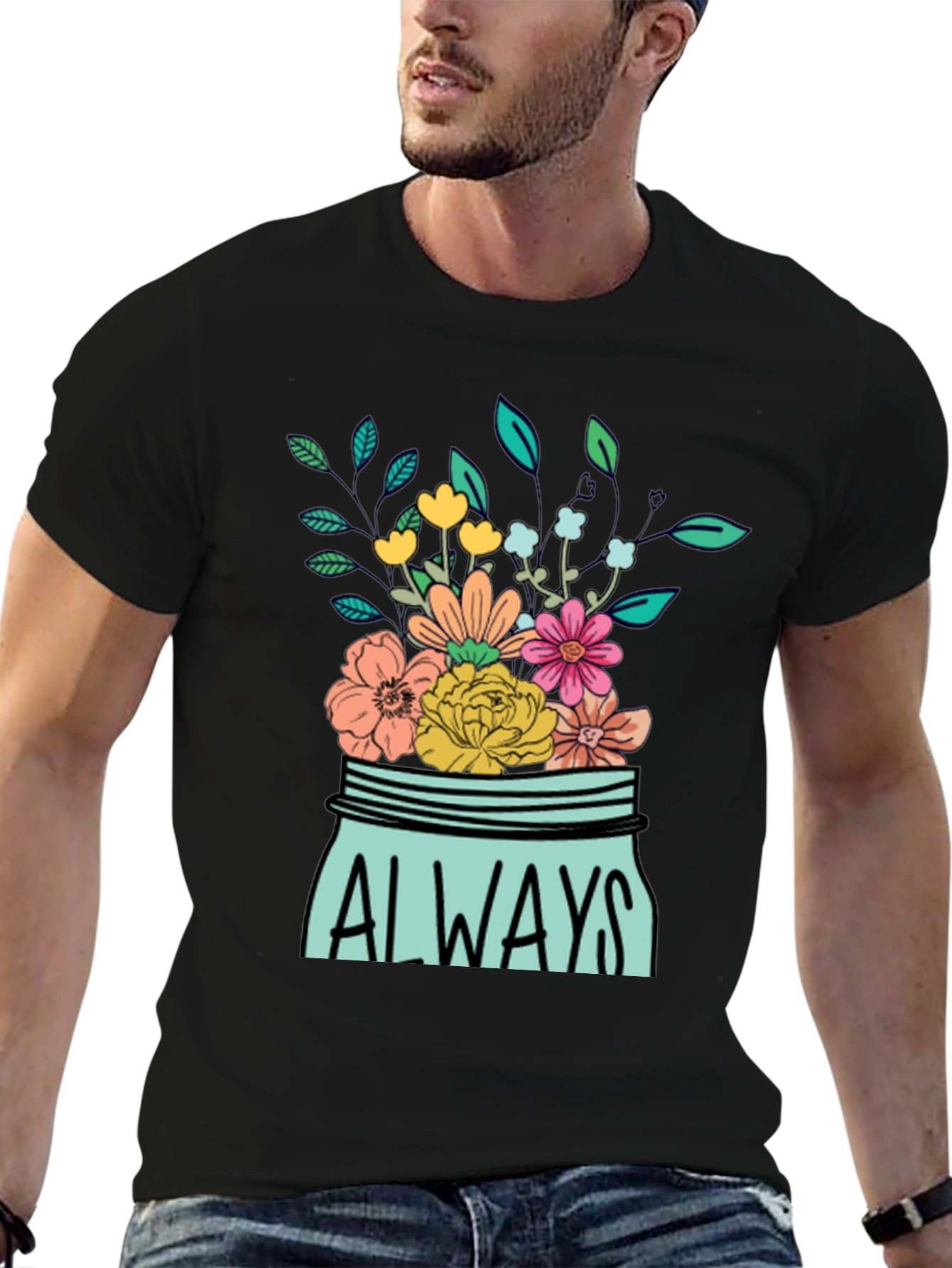 Black Always Floral Jar Graphic T-Shirt view 6
