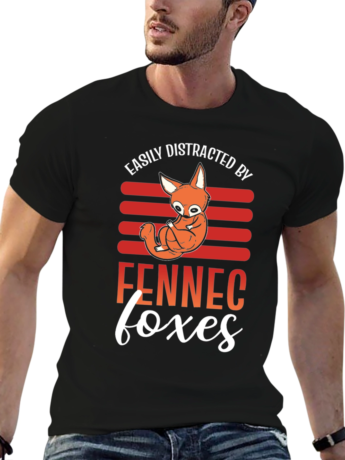 Black Fennec Fox Distraction T-Shirt view 6