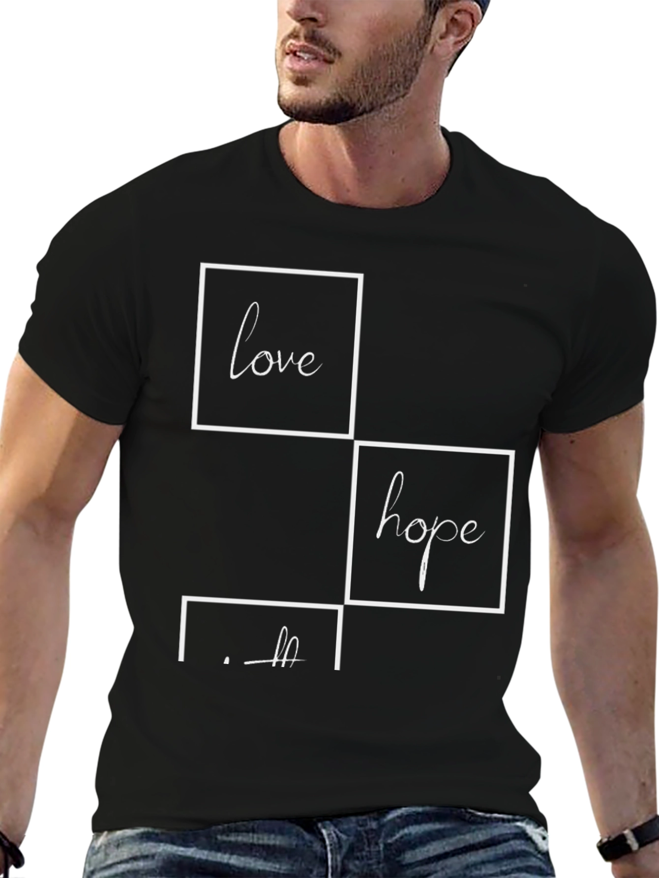 Black Love Hope Faith Graphic Tee - Stylish Black T-Shirt view 6