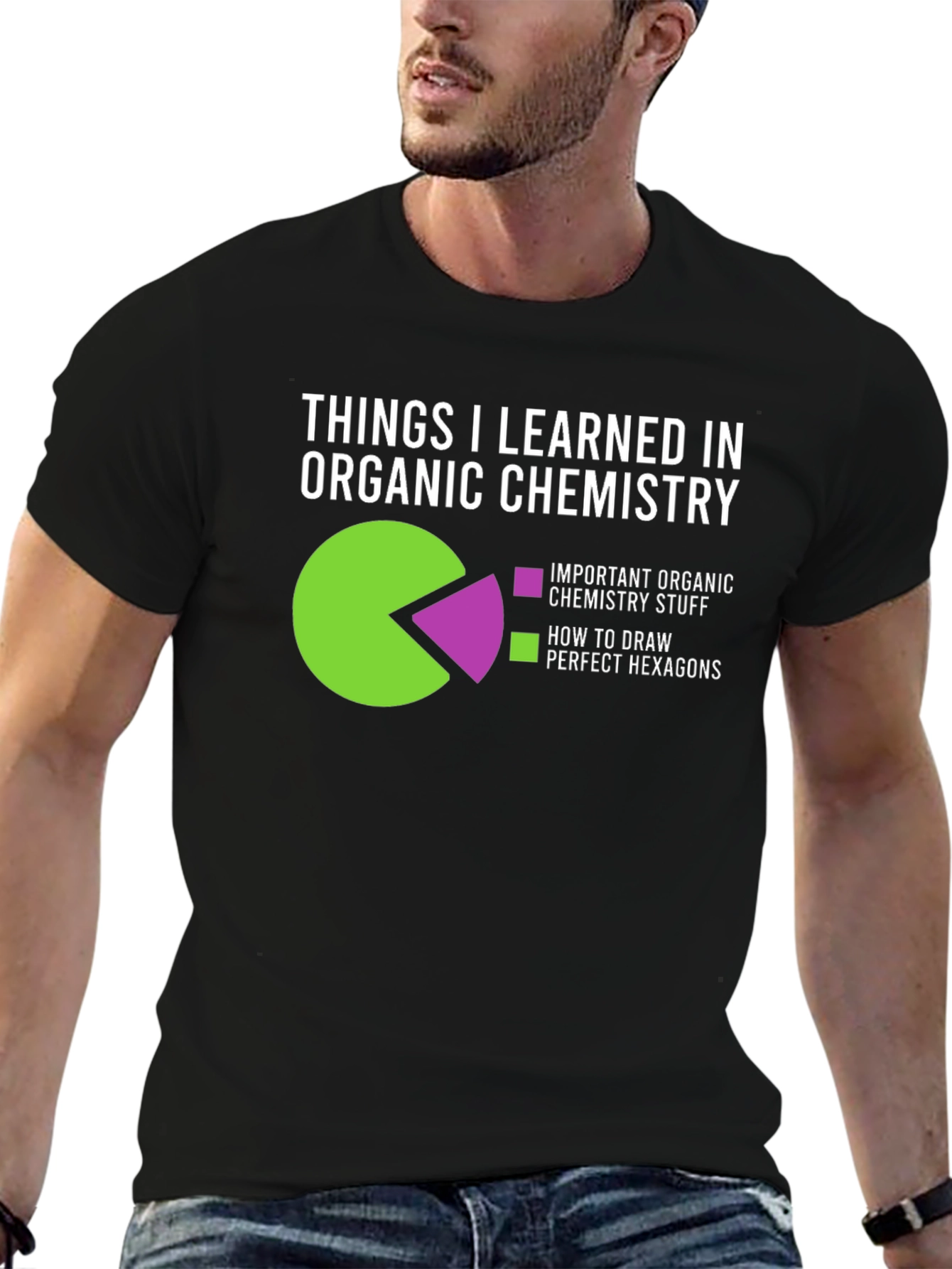 Black Organic Chemistry Hexagons T-Shirt - Funny Science Tee view 6