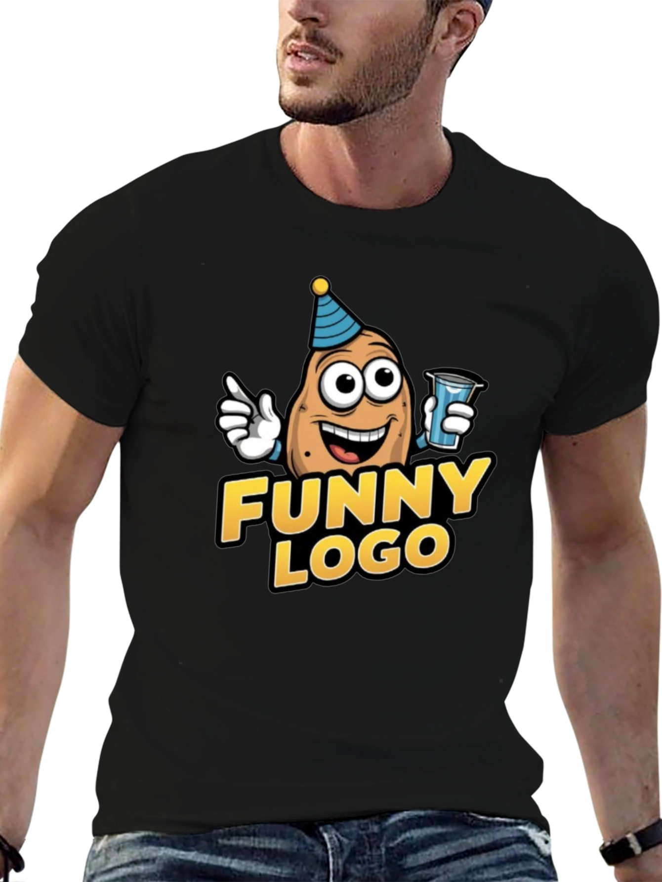 Black Funny Logo Potato Graphic Tee view 6