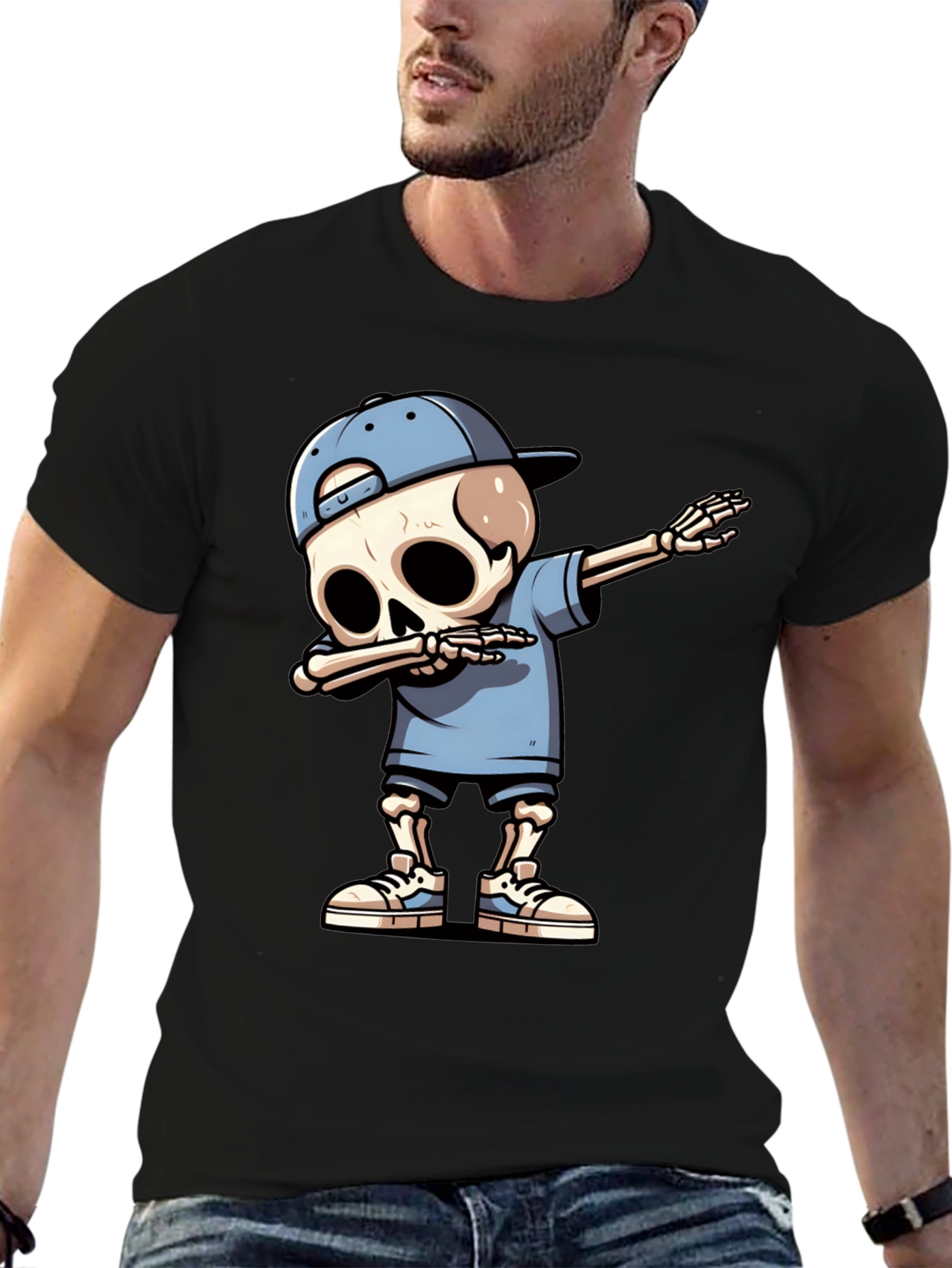 Black Dabbing Skeleton Graphic Tee - Men's Black T-Shirt view 6