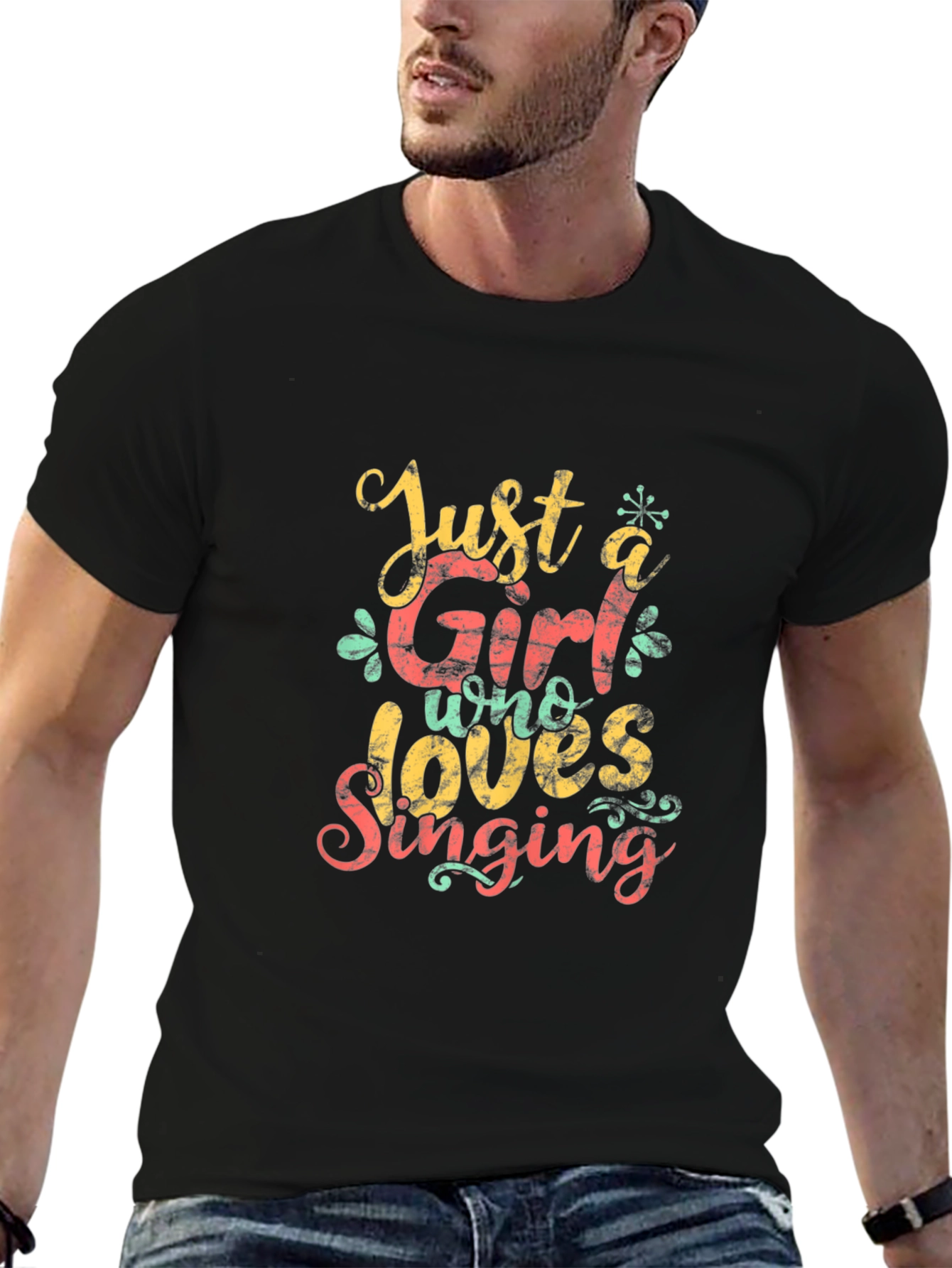 Black Just a Girl Who Loves Singing T-Shirt view 6