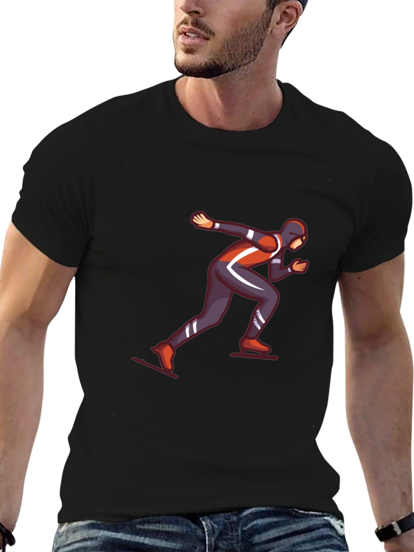 Black Speed Skater Graphic Tee - Black Cotton T-Shirt view 6