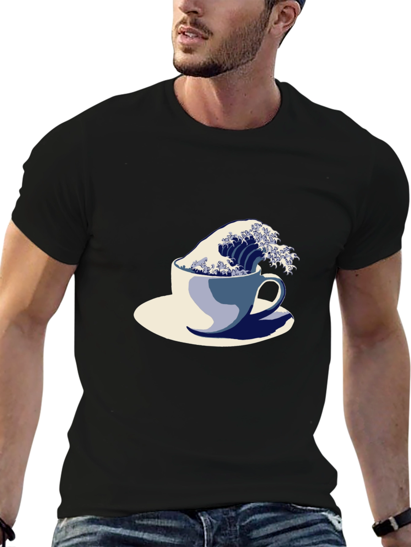Black Wave in a Cup Graphic Tee - Unique Artistic Design view 6