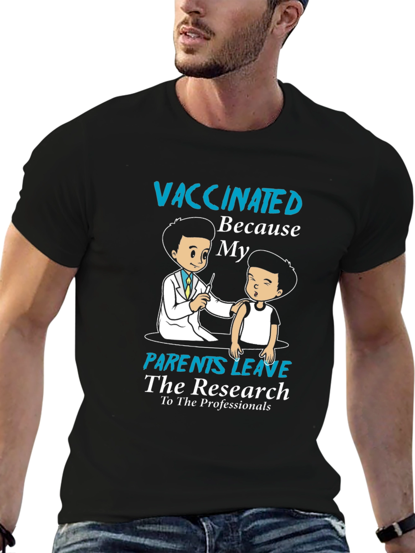 Black Vaccinated Parents Research Black T-Shirt view 6