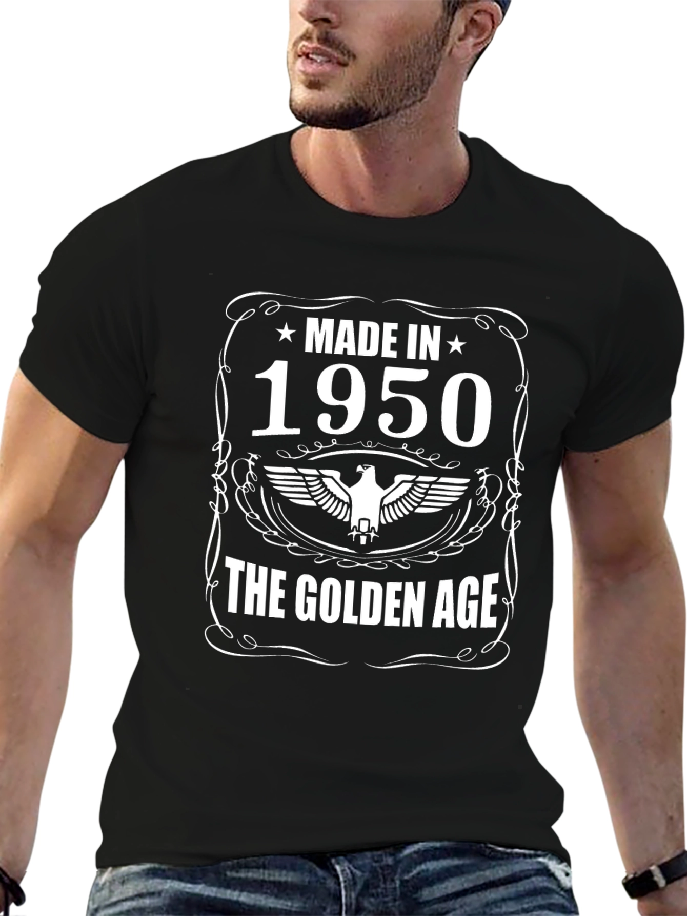 Black Made in 1950 T-Shirt Golden Age 74th Birthday Gift view 6