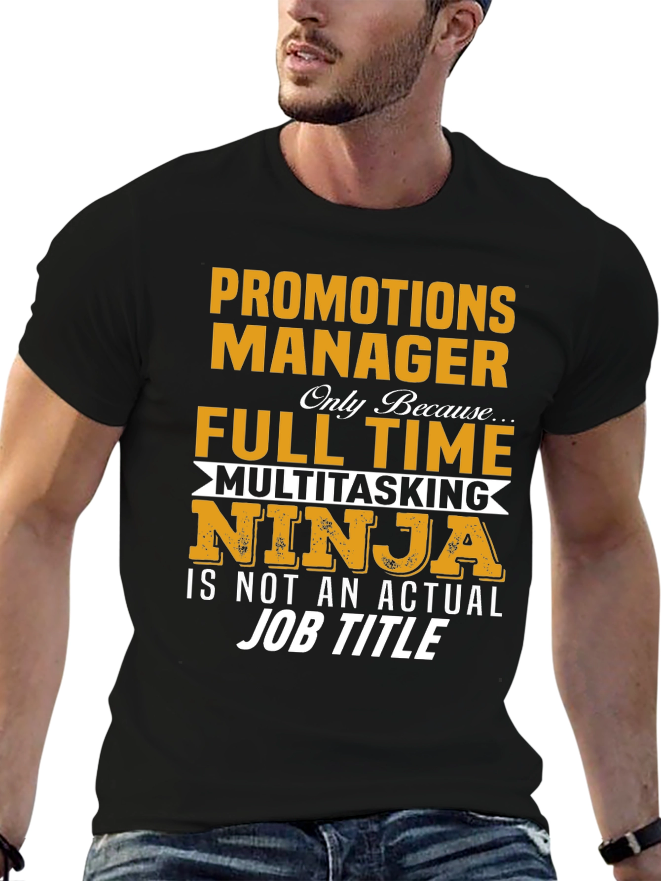 Black Promotions Manager T-Shirt Full Time Ninja view 6