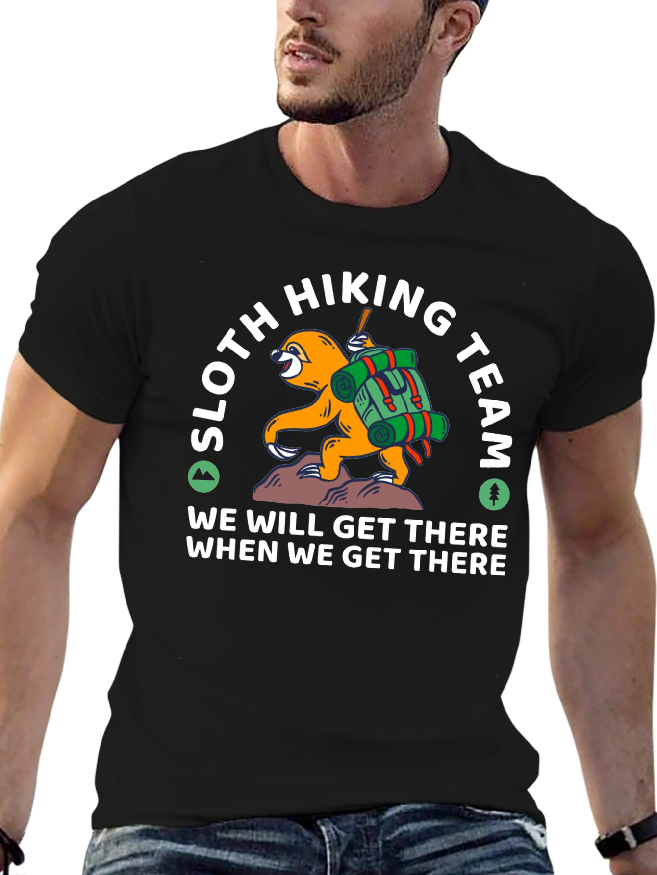 Black Sloth Hiking Team T-Shirt - Funny Adventure Tee view 6