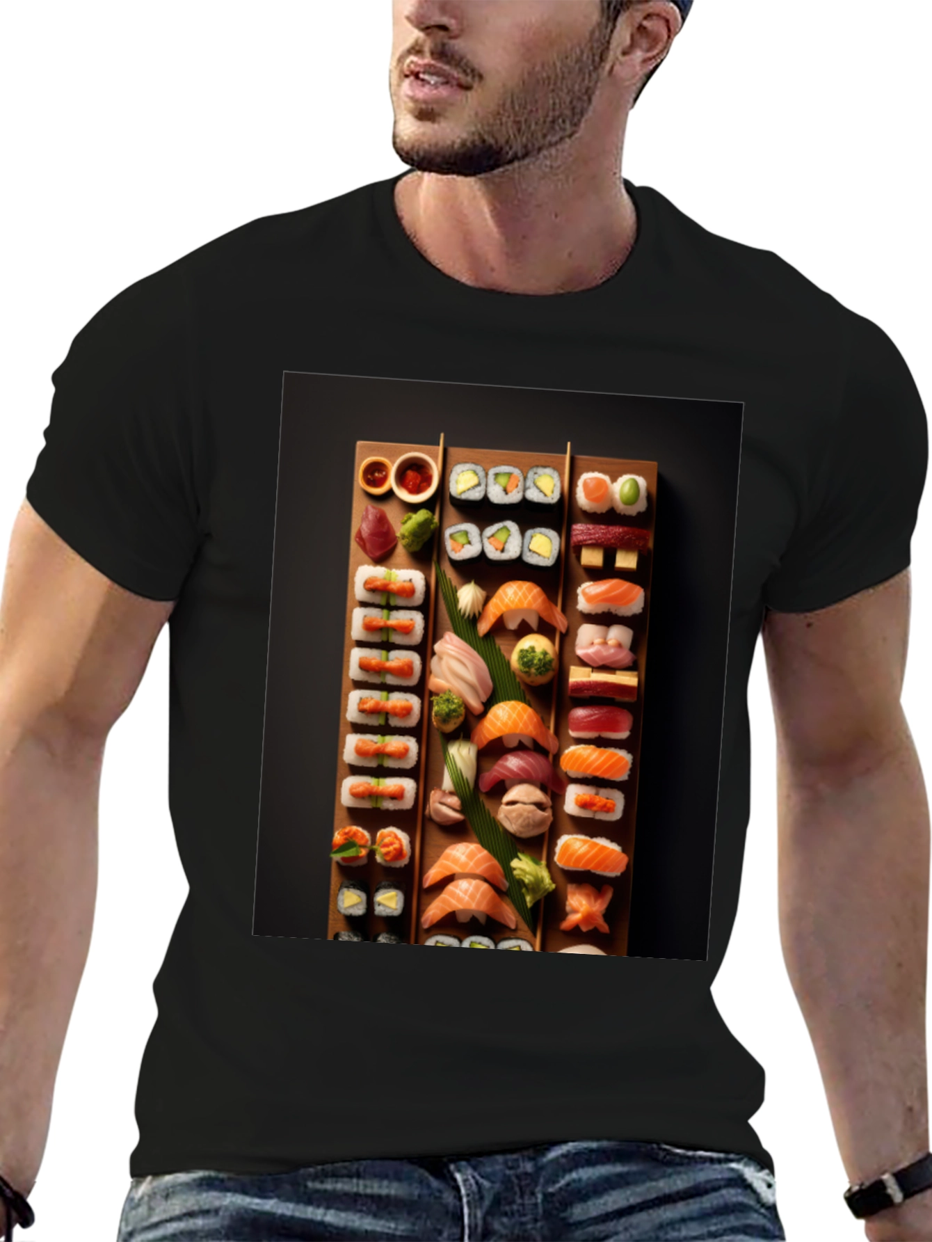 Black Sushi Platter Graphic T-Shirt - Foodie Fashion view 6