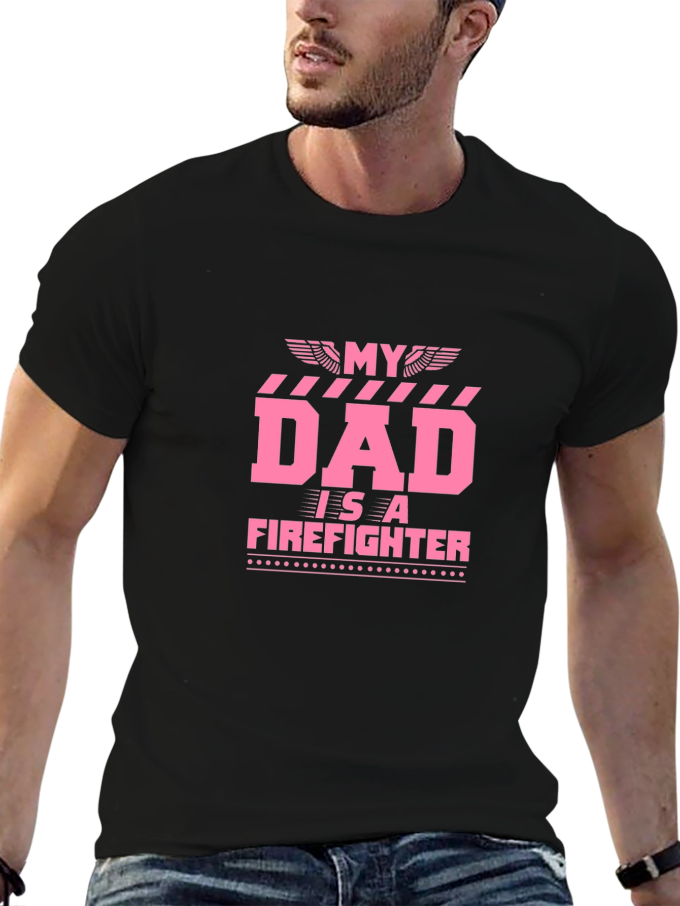 Black My Dad Is A Firefighter Graphic T-Shirt view 6
