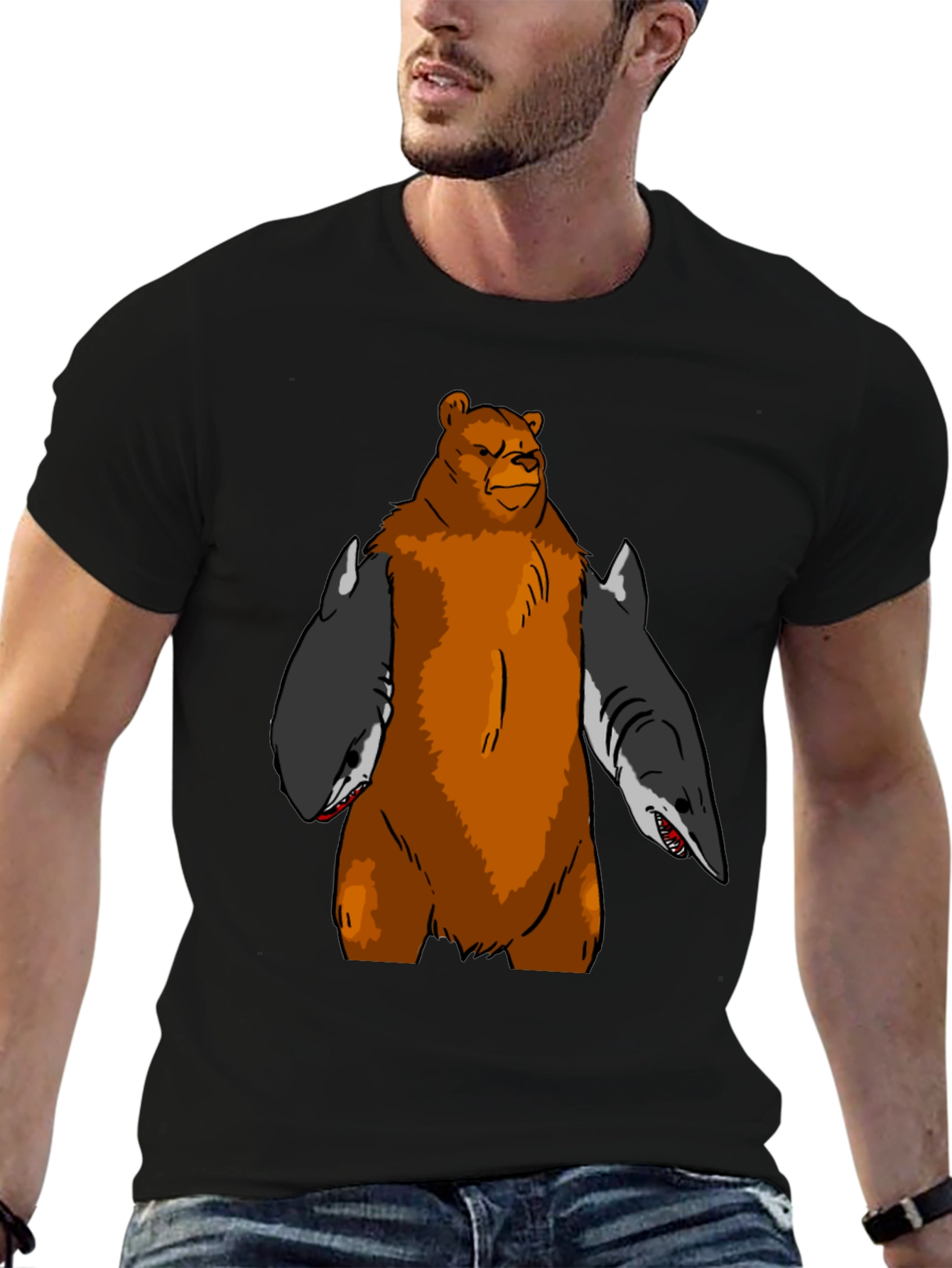 Black Bear Shark T-Shirt - Funny Graphic Tee view 6