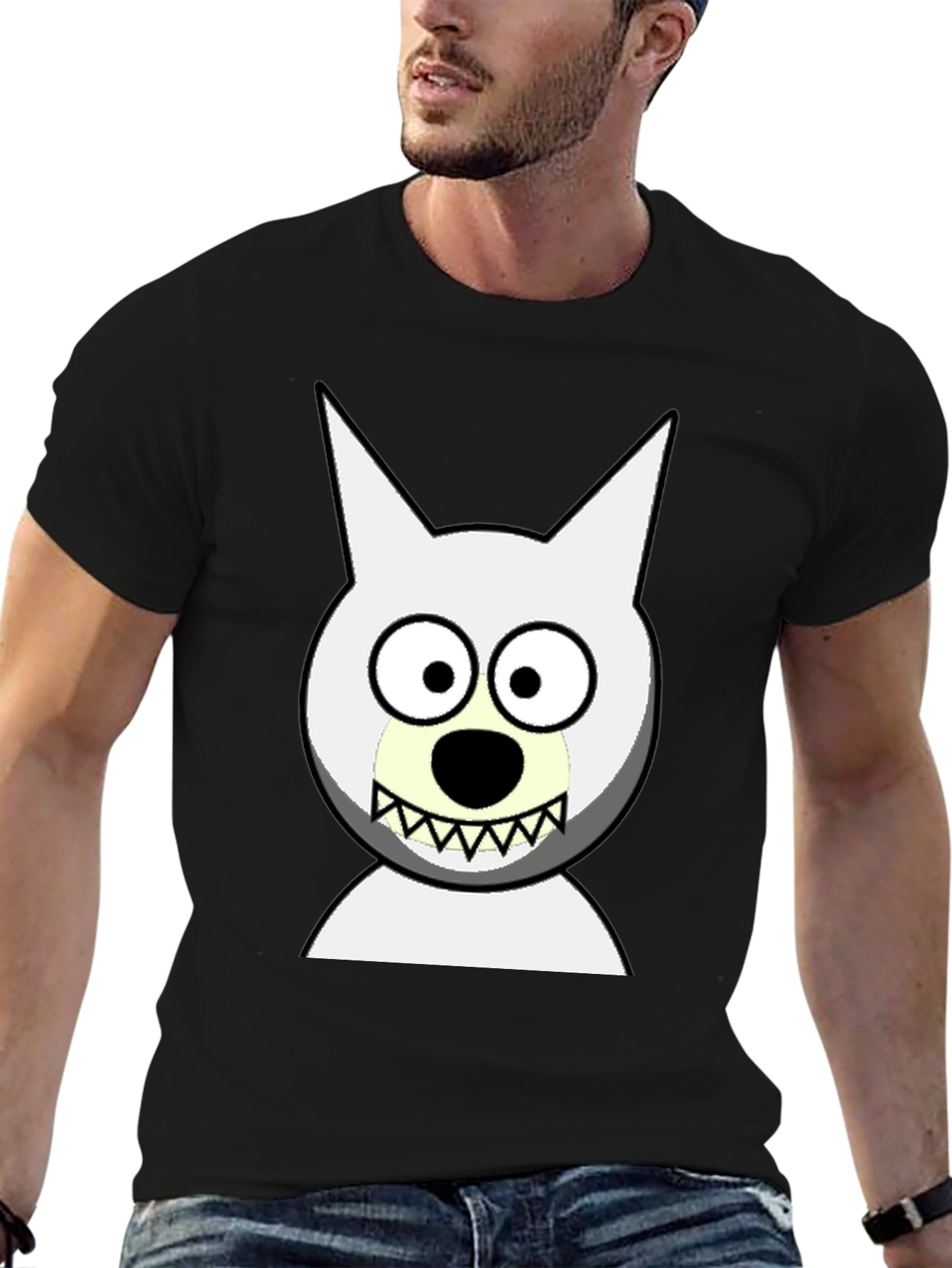 Black Funny Cartoon Wolf Graphic Black T-Shirt view 6
