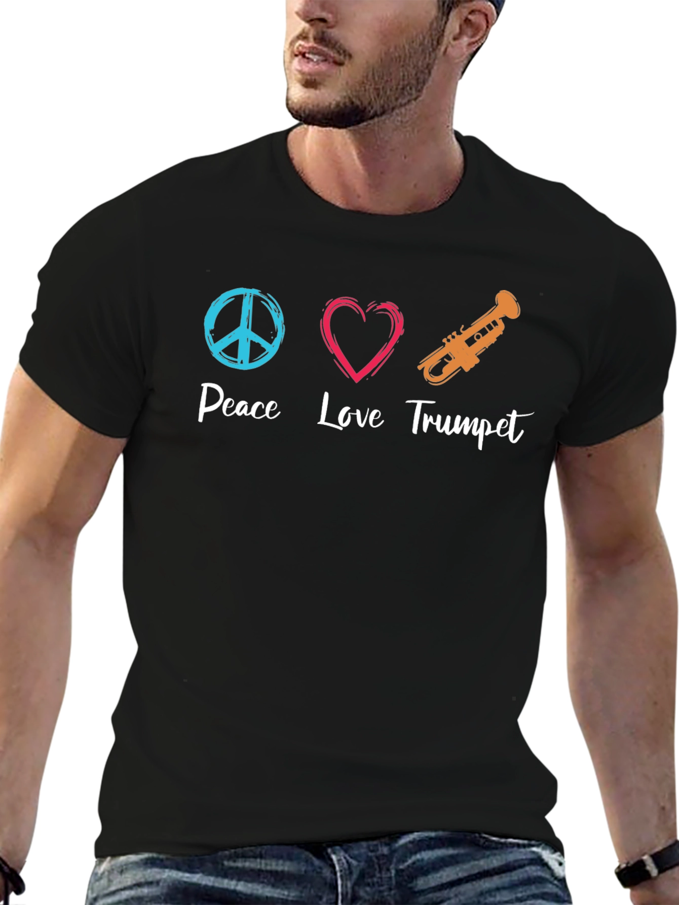 Black Peace Love Trumpet Graphic Tee view 6