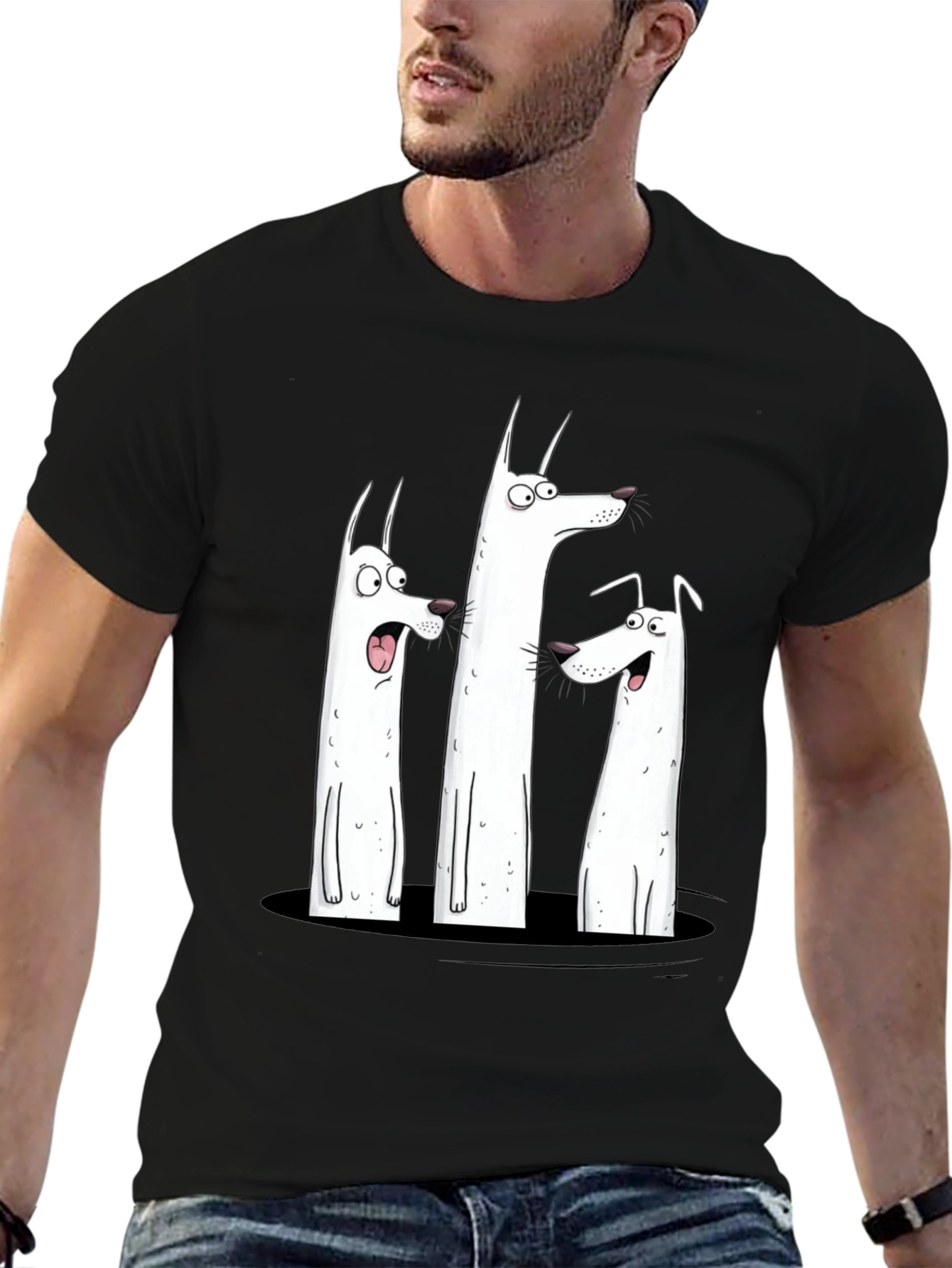 Black Funny Dog Graphic Print Black T-Shirt view 6