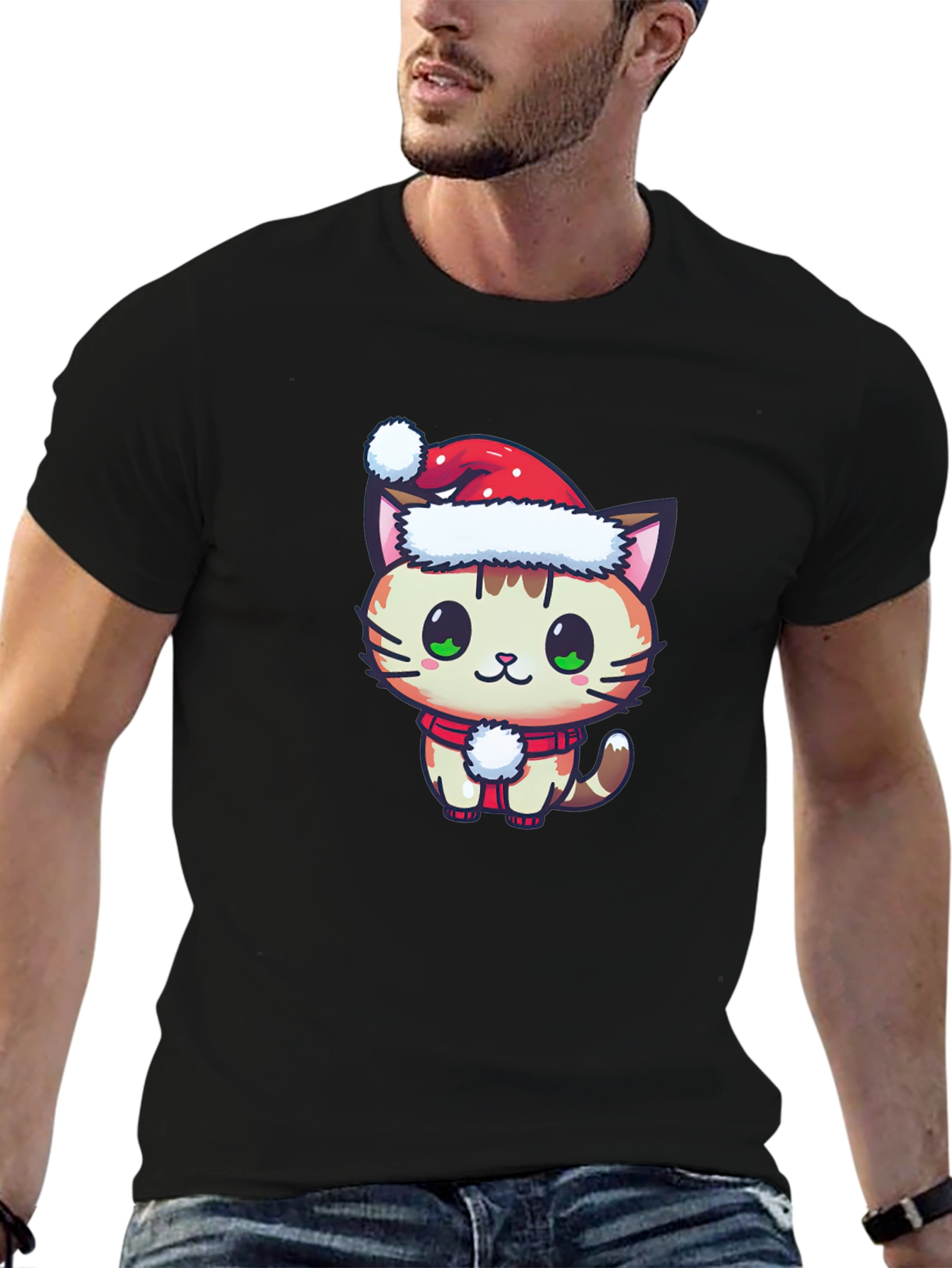 Black Festive Cat T-Shirt - Holiday Cheer view 6