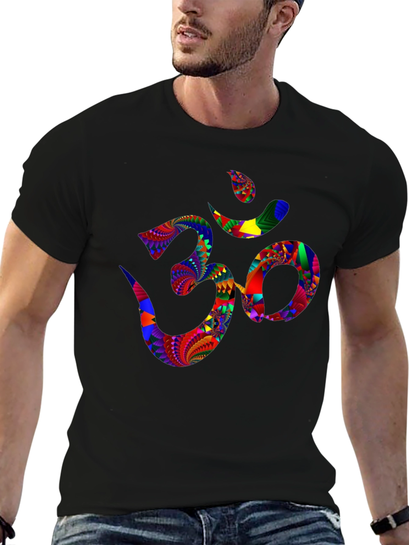 Black Om Symbol T-Shirt - Colorful Spiritual Design view 6